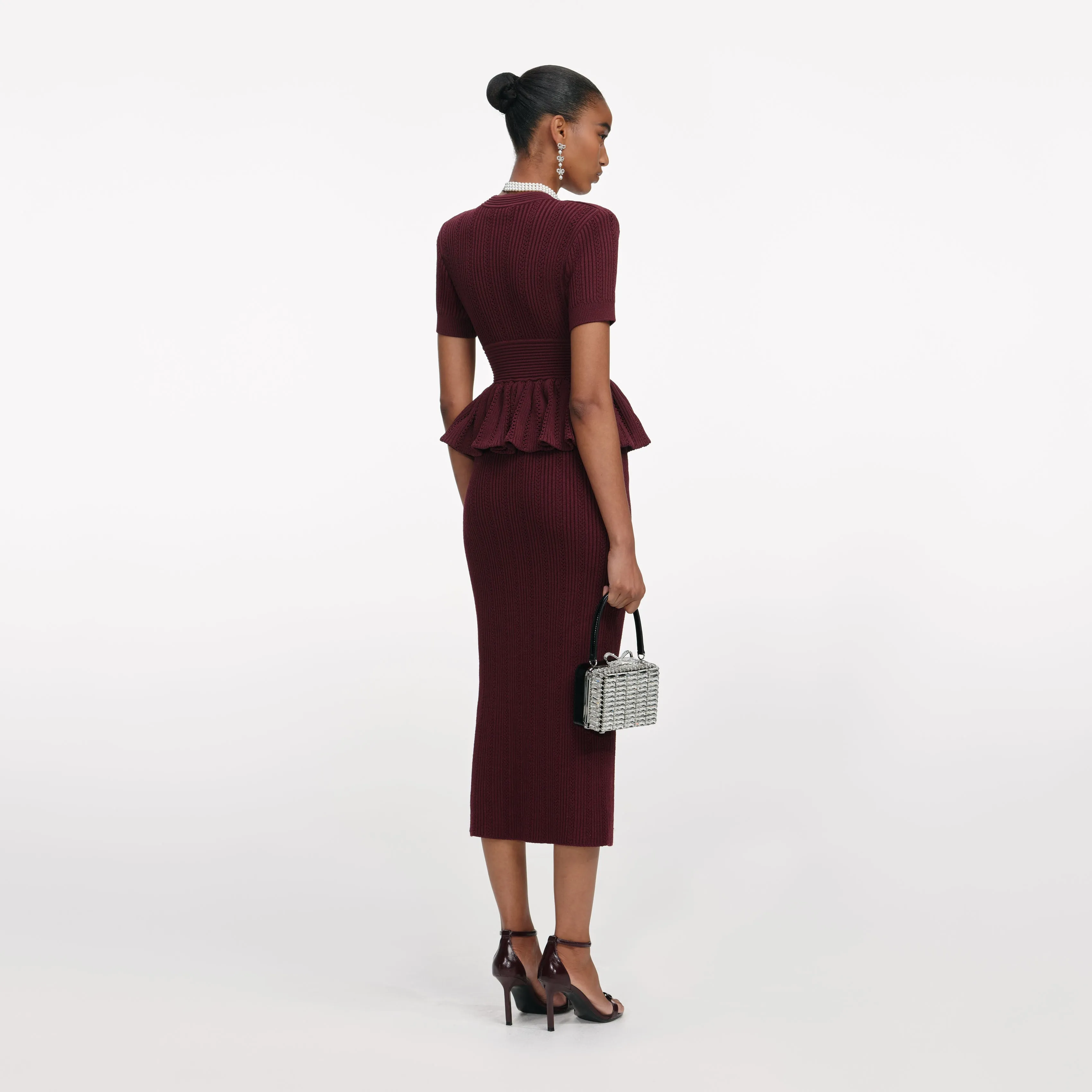 Burgundy Pointelle Knit Midi Dress sold by Self-Portrait product image thumbnail 3