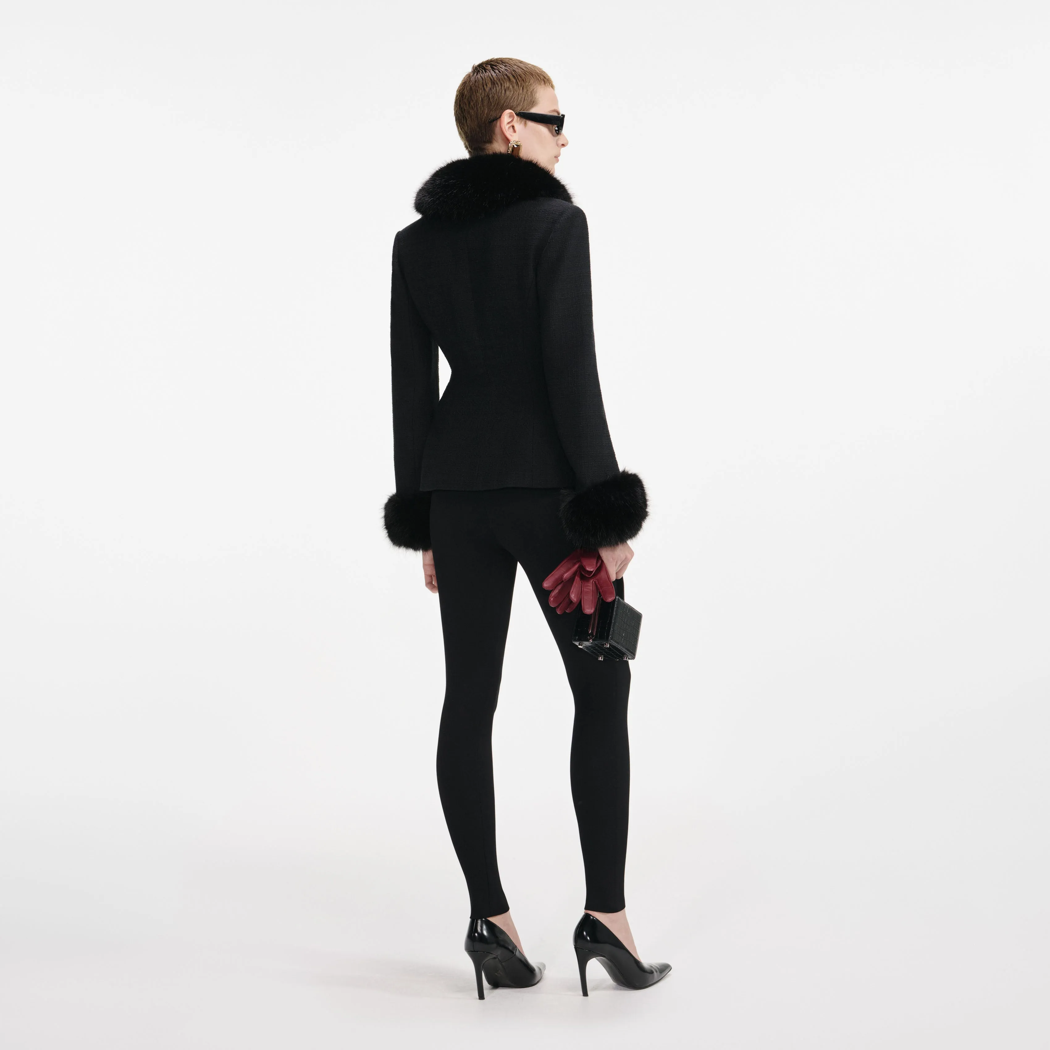 Black Tailored Boucle Fur Jacket sold by Self-Portrait product image thumbnail 3