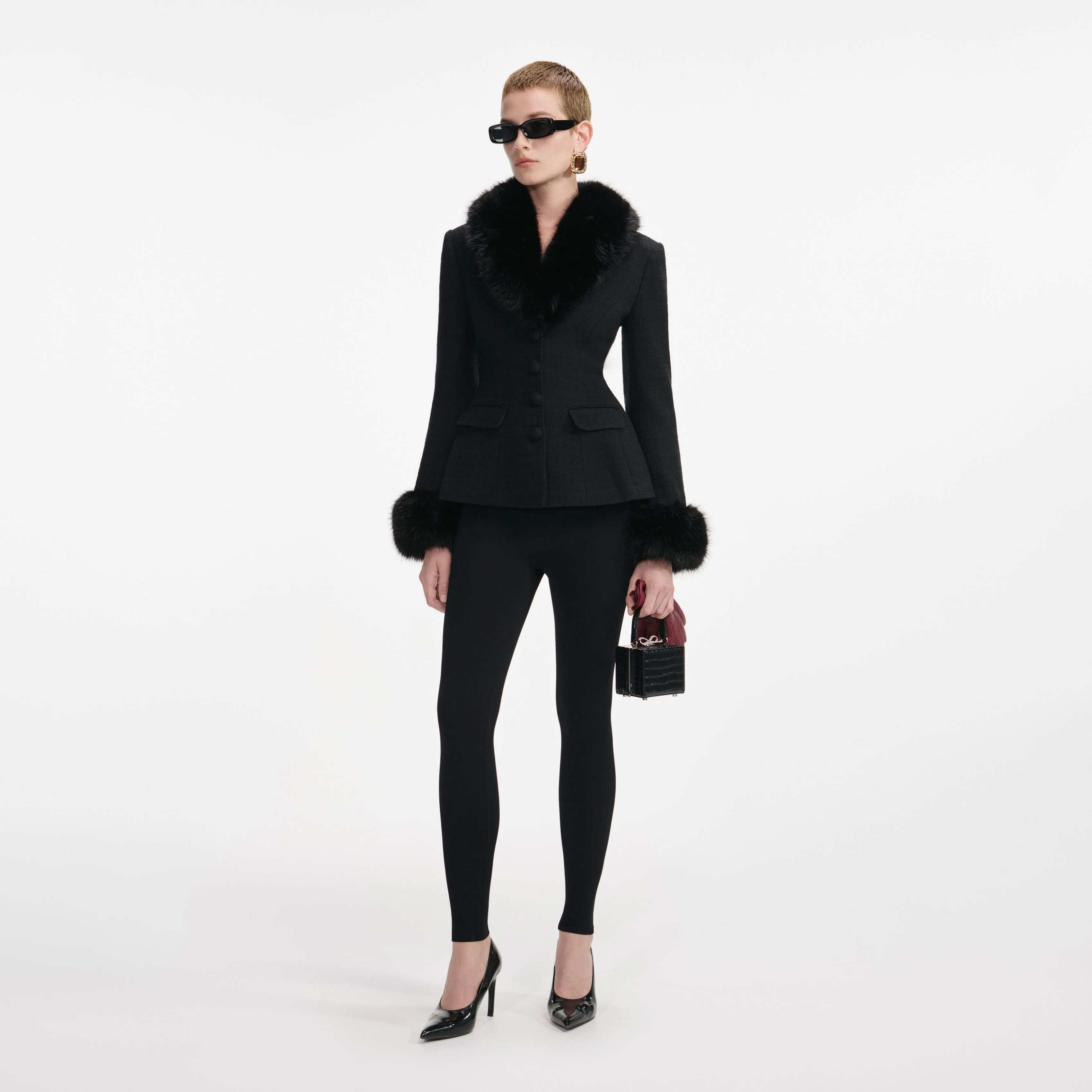 Black Tailored Boucle Fur Jacket sold by Self-Portrait product image thumbnail 2