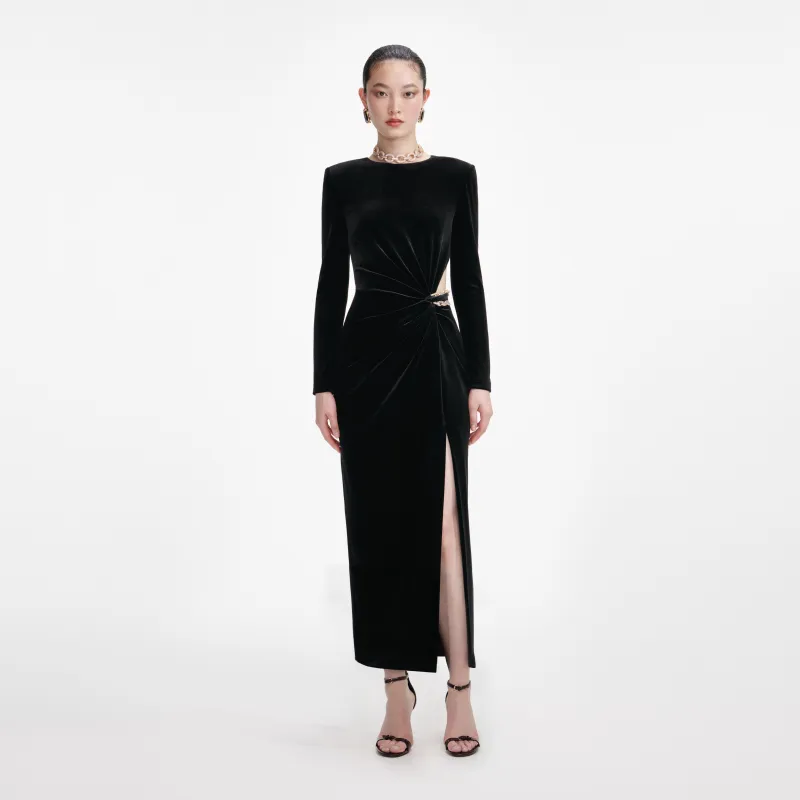 Black Velvet Embellished Midi Dress made by Self-Portrait