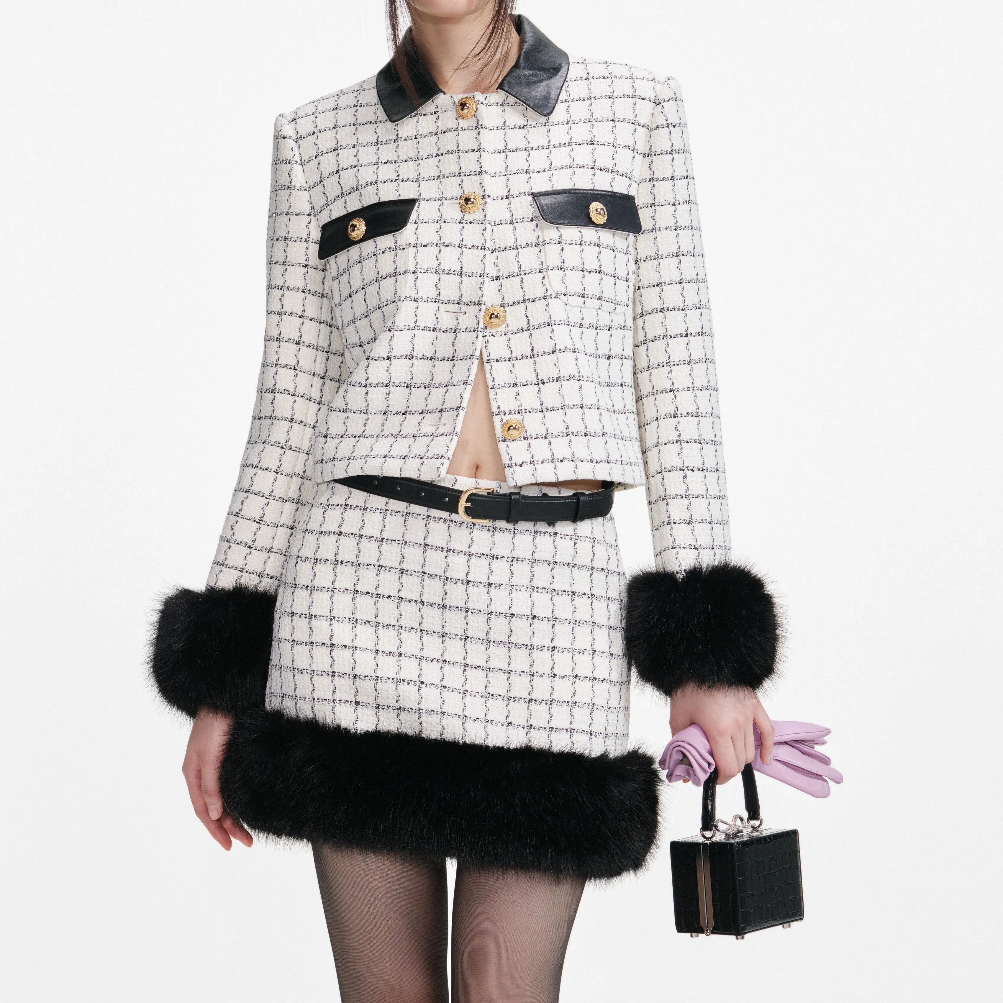 Check Boucle Fur Cuff Jacket sold by Self-Portrait product image thumbnail 4