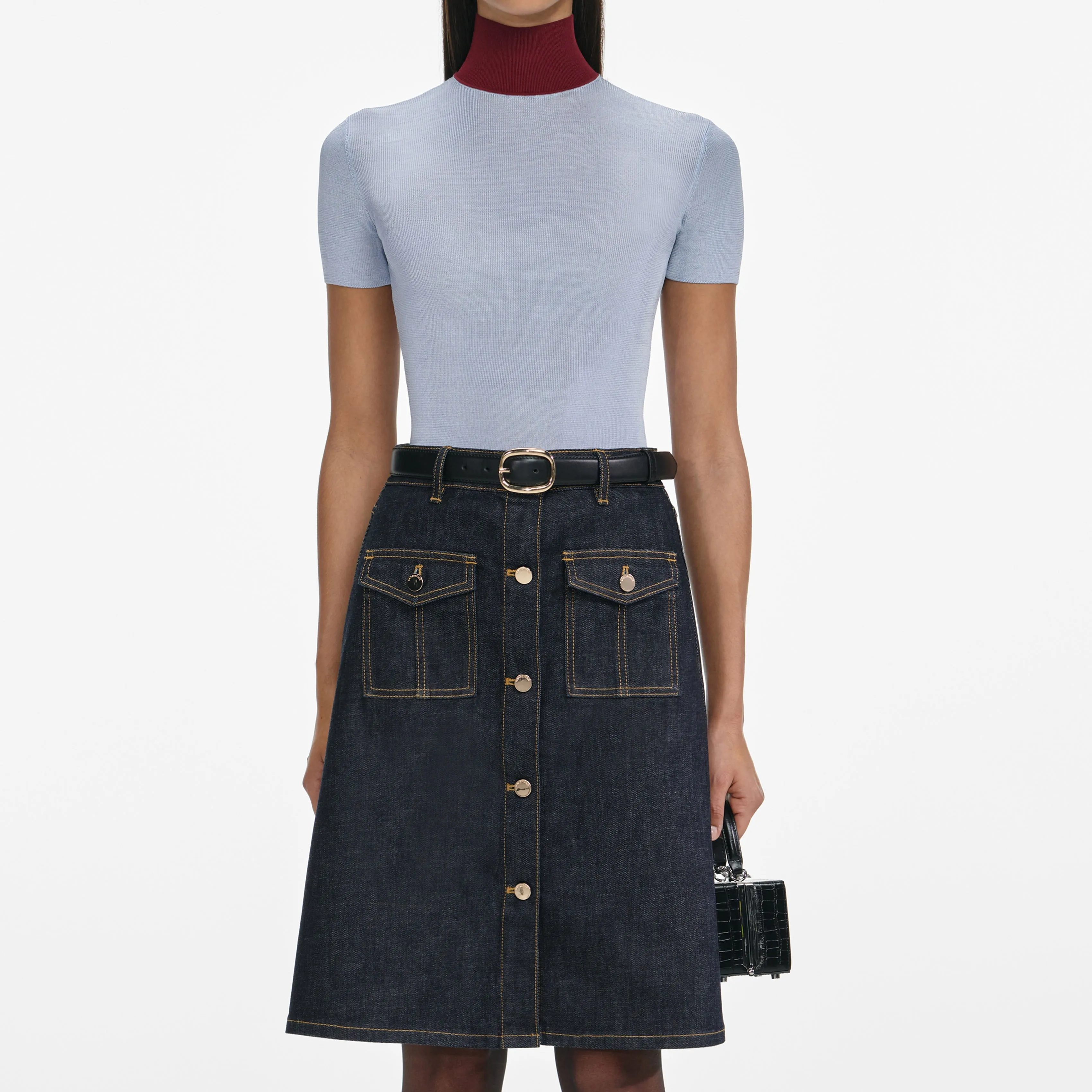 Indigo Denim Belted Midi Skirt sold by Self-Portrait product image thumbnail 4