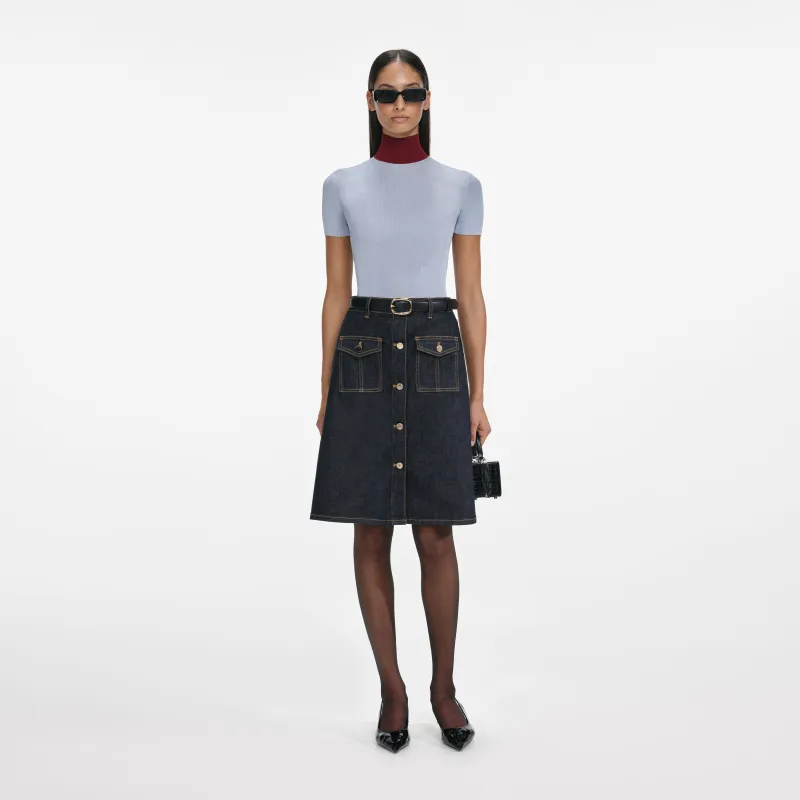 Indigo Denim Belted Midi Skirt made by Self-Portrait