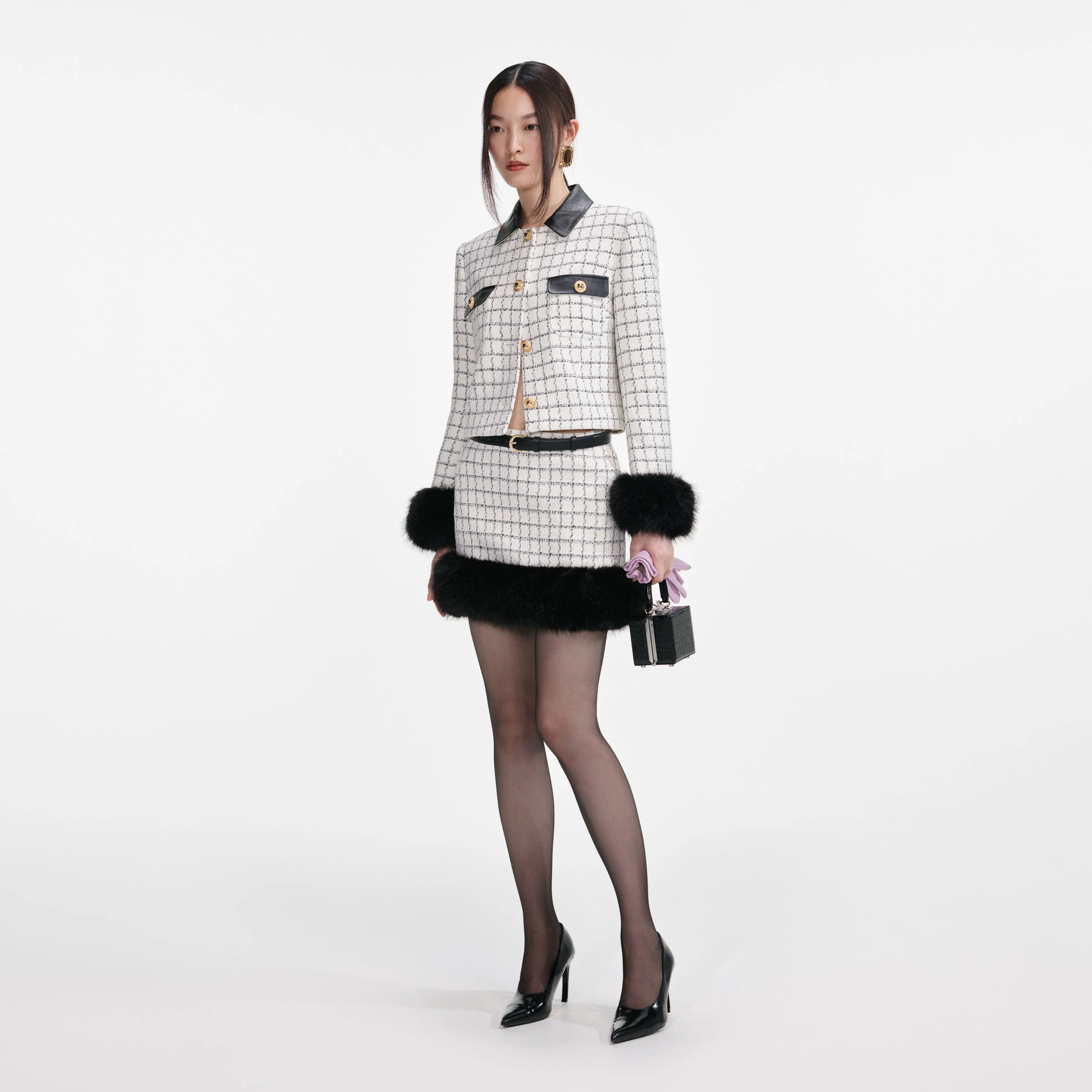 Check Boucle Fur Hem Mini Skirt sold by Self-Portrait product image thumbnail 2