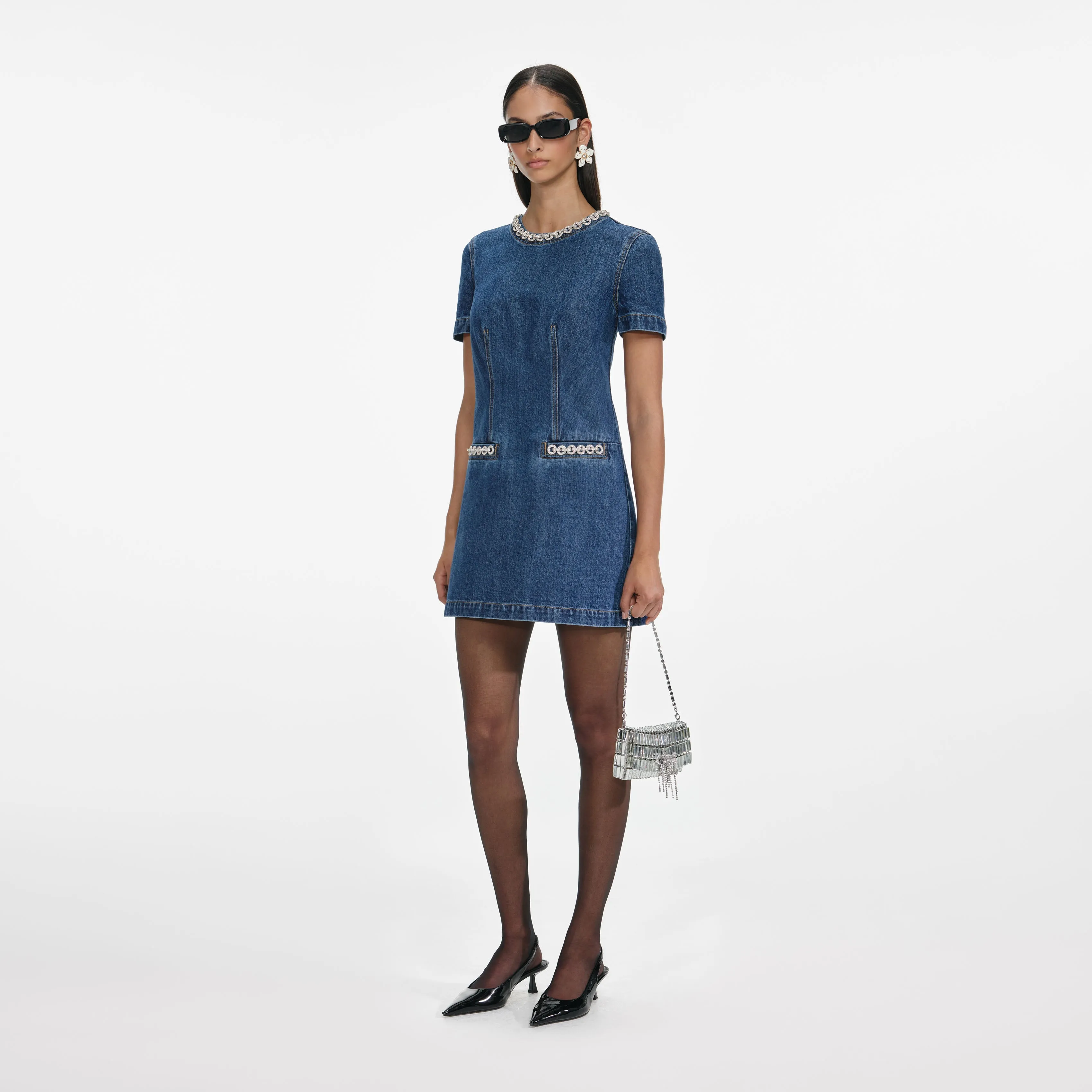 Denim Crystal Trim Mini Dress sold by Self-Portrait product image thumbnail 2