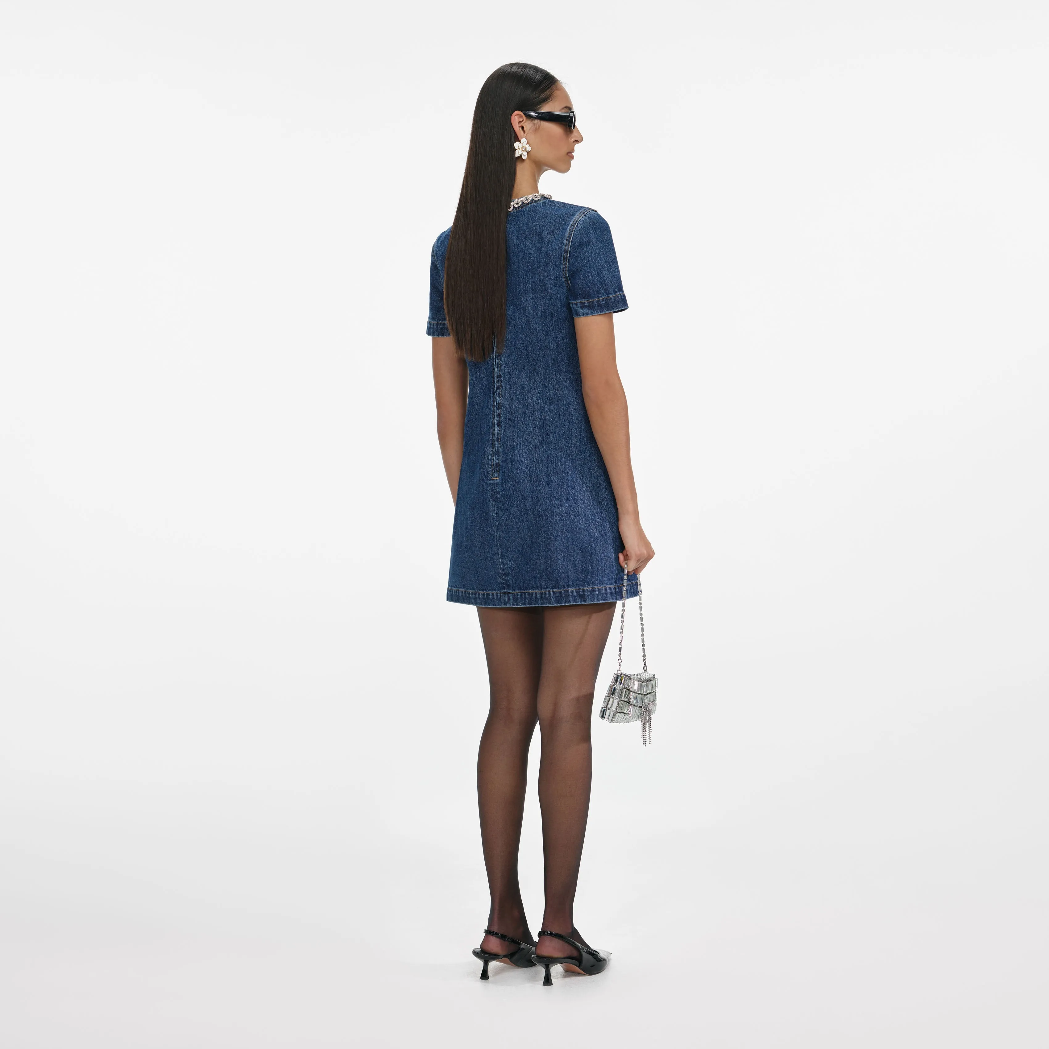 Denim Crystal Trim Mini Dress sold by Self-Portrait product image thumbnail 3