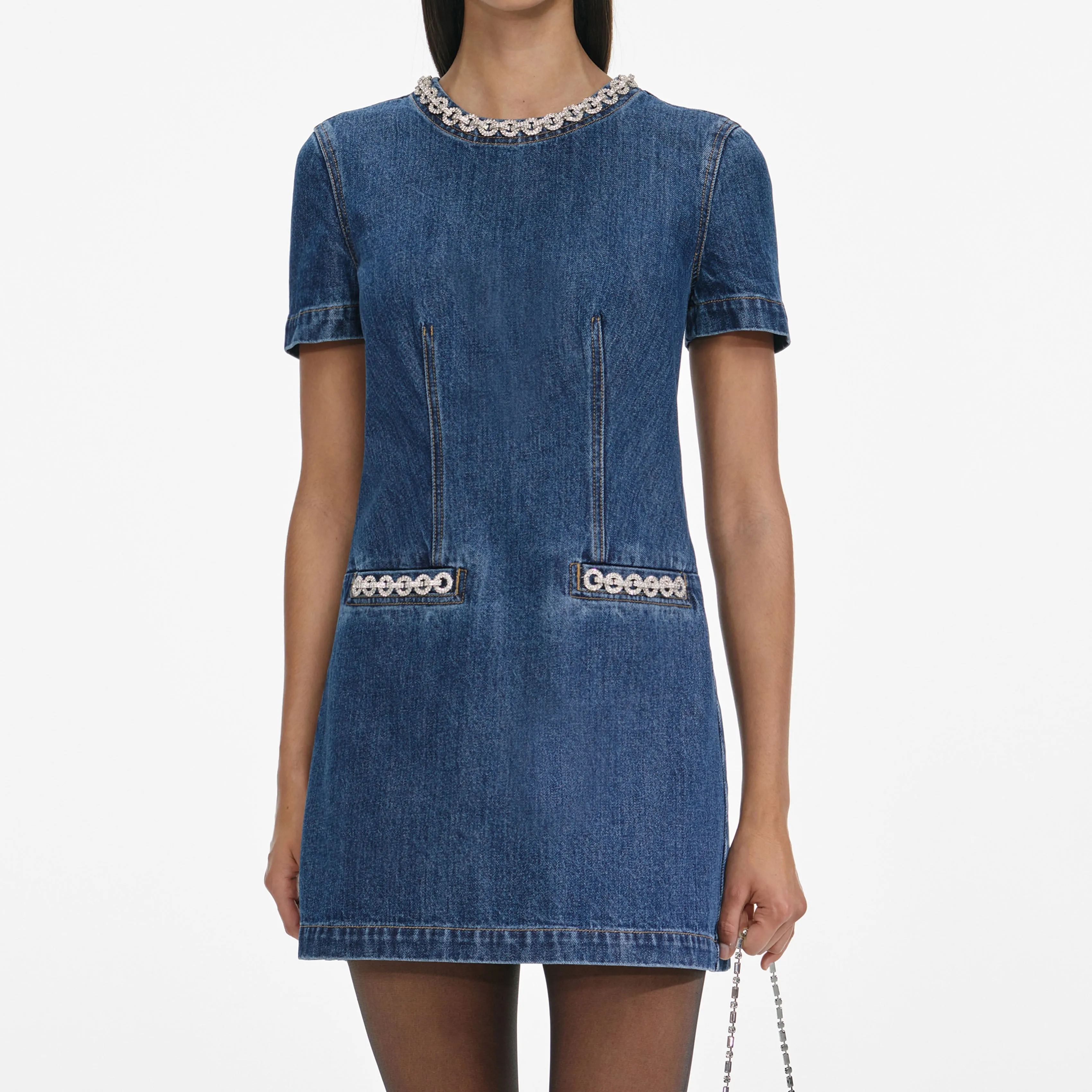 Denim Crystal Trim Mini Dress sold by Self-Portrait product image thumbnail 4