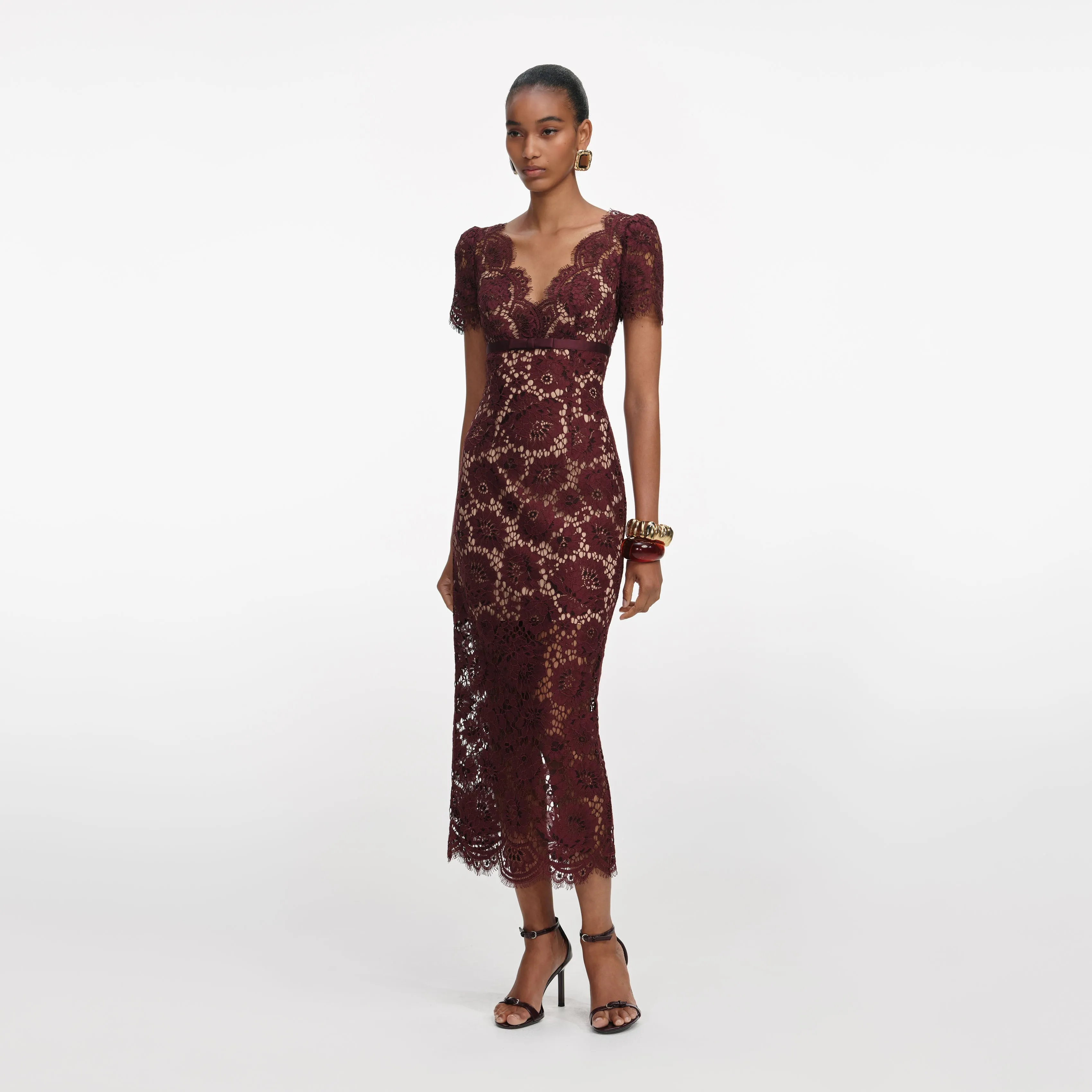 Burgundy Floral Lace Midi Dress sold by Self-Portrait product image thumbnail 2