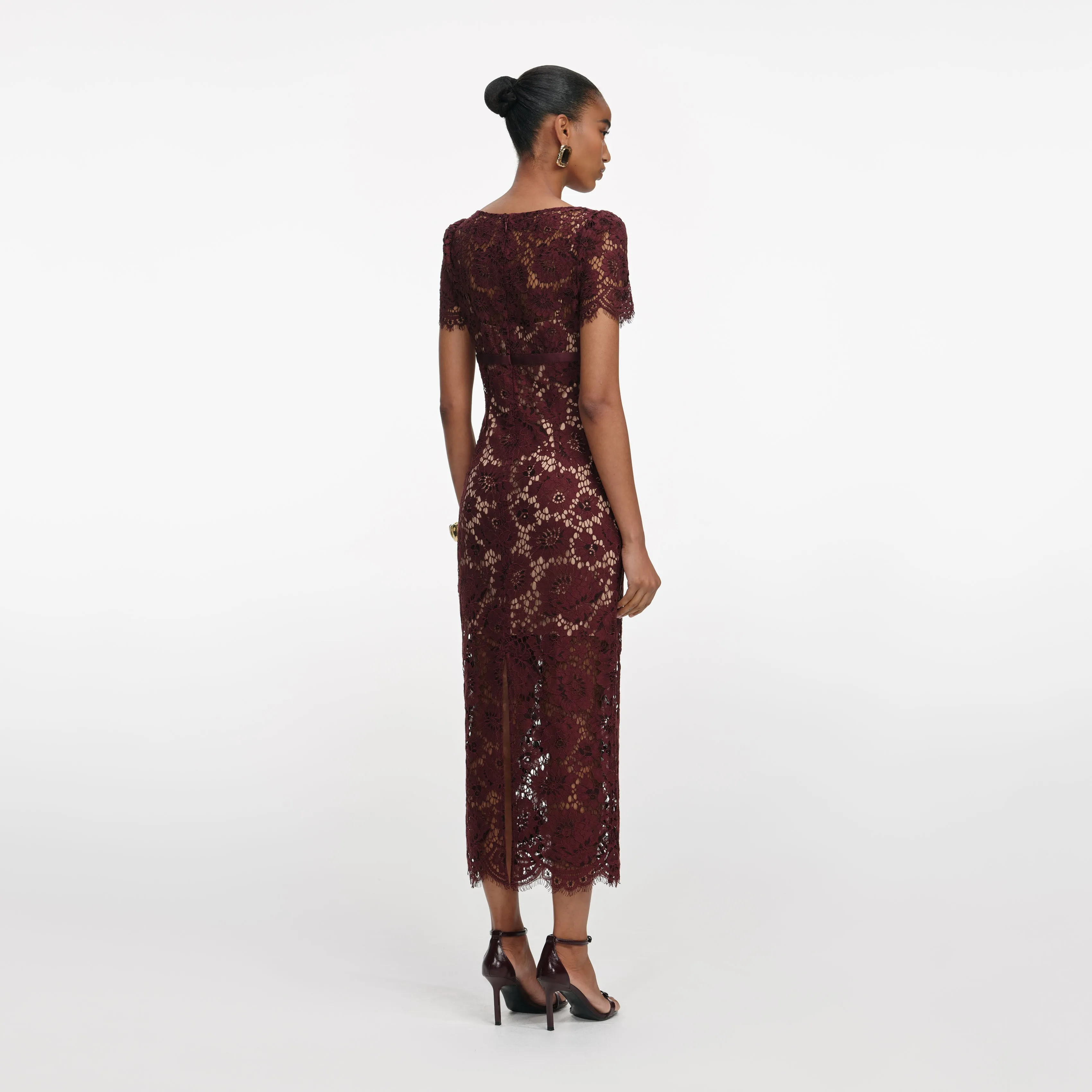 Burgundy Floral Lace Midi Dress sold by Self-Portrait product image thumbnail 3
