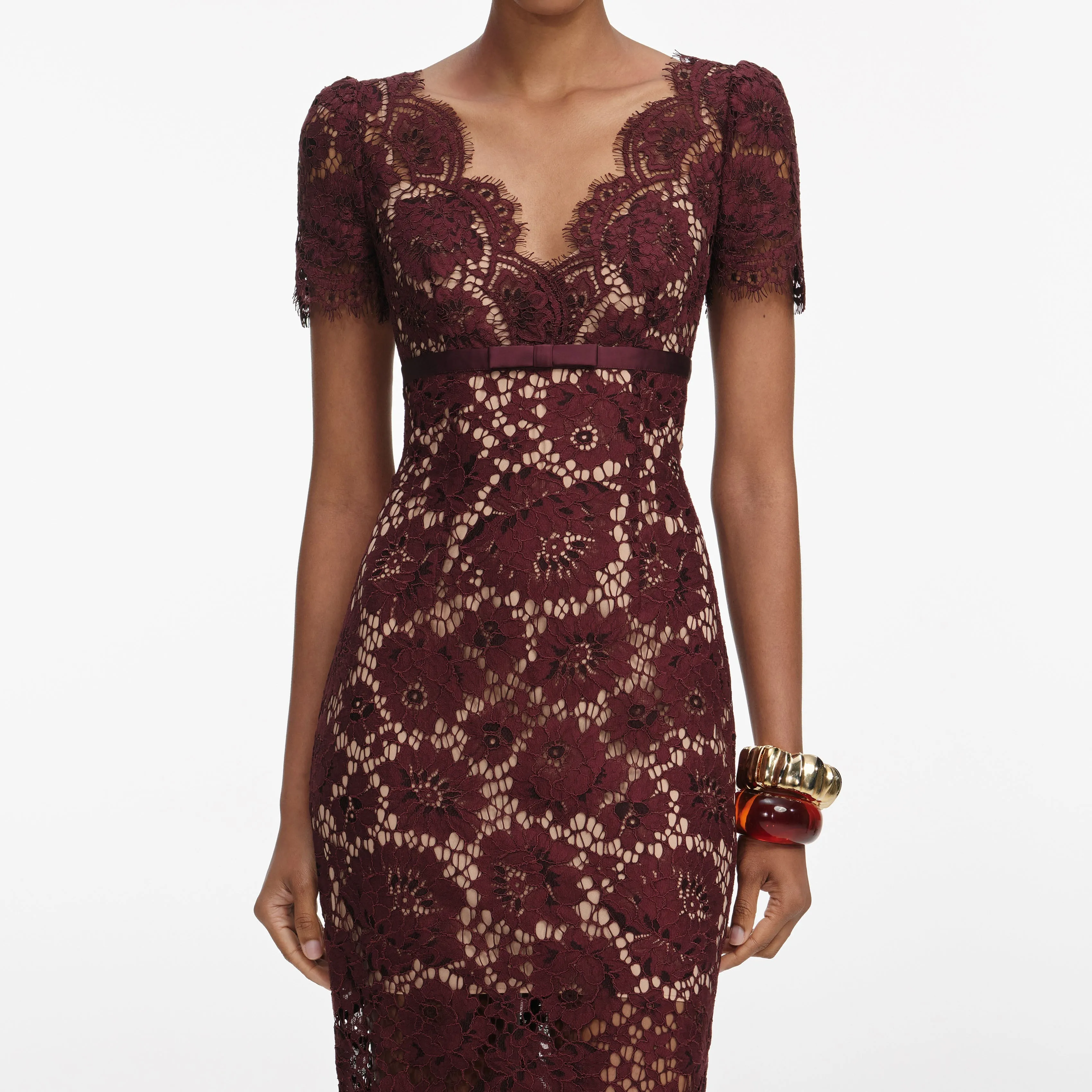 Burgundy Floral Lace Midi Dress sold by Self-Portrait product image thumbnail 4