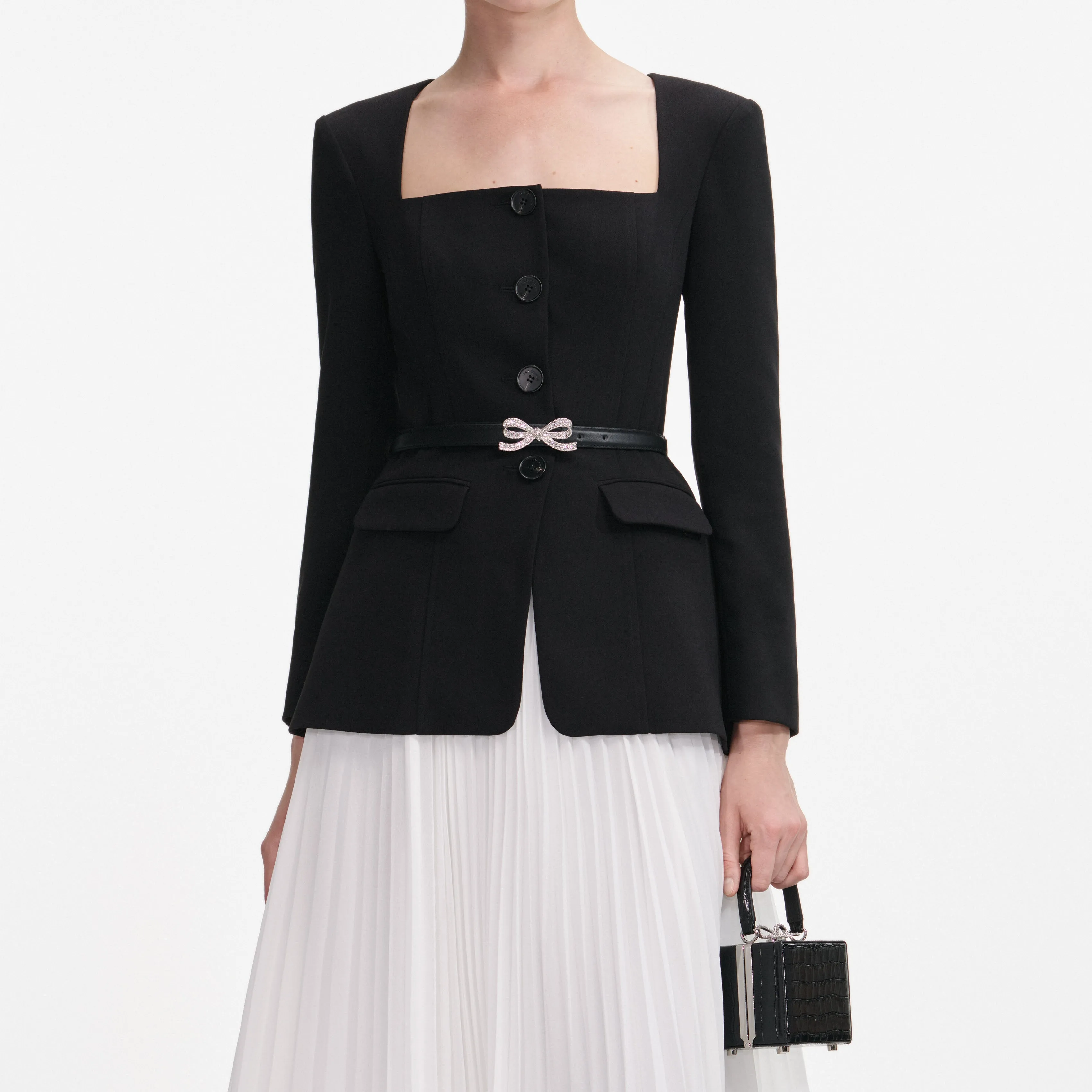 Black Long Sleeve Contrast Chiffon Midi Dress sold by Self-Portrait product image thumbnail 4