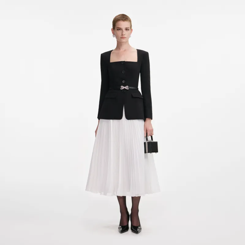 Black Long Sleeve Contrast Chiffon Midi Dress made by Self-Portrait