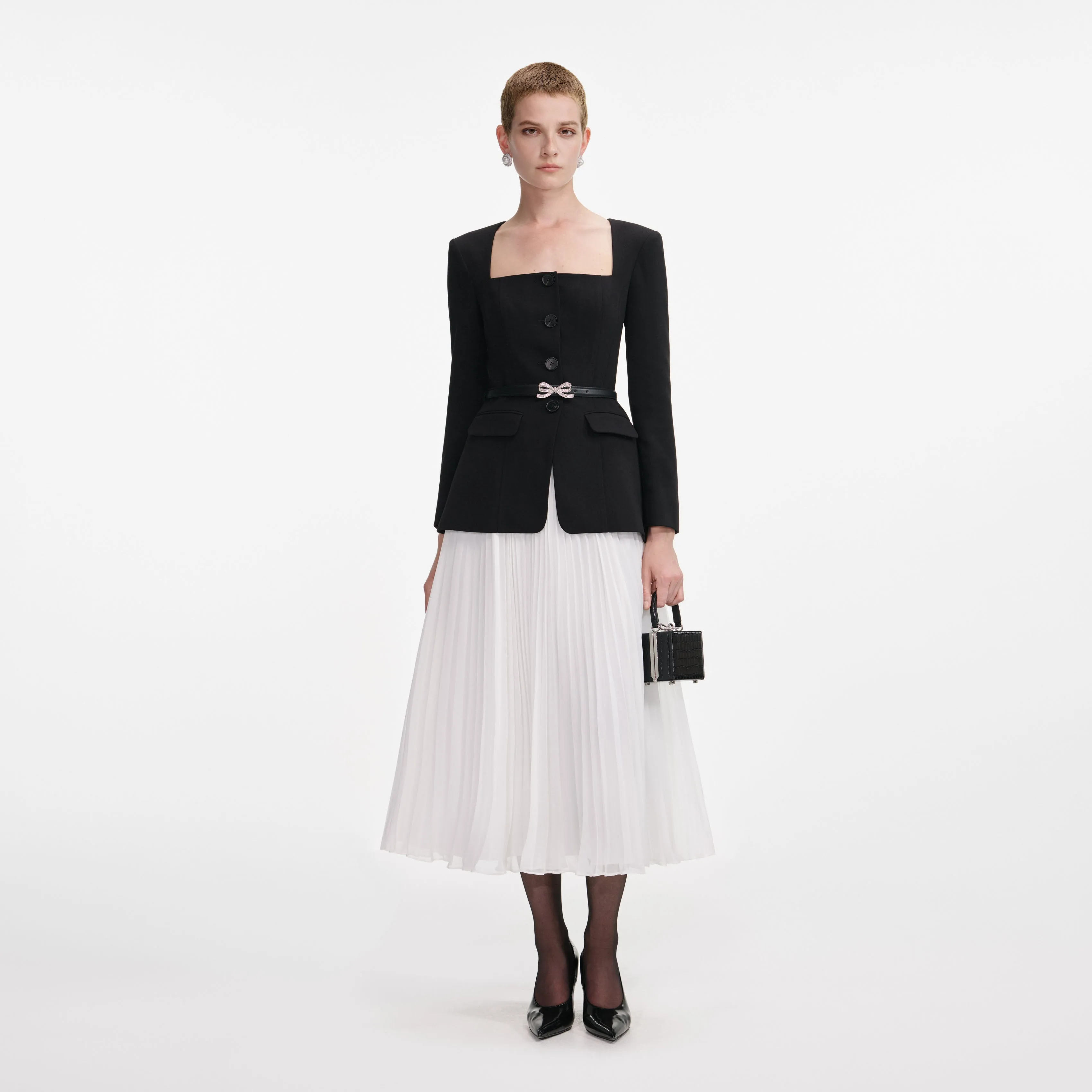 Black Long Sleeve Contrast Chiffon Midi Dress sold by Self-Portrait