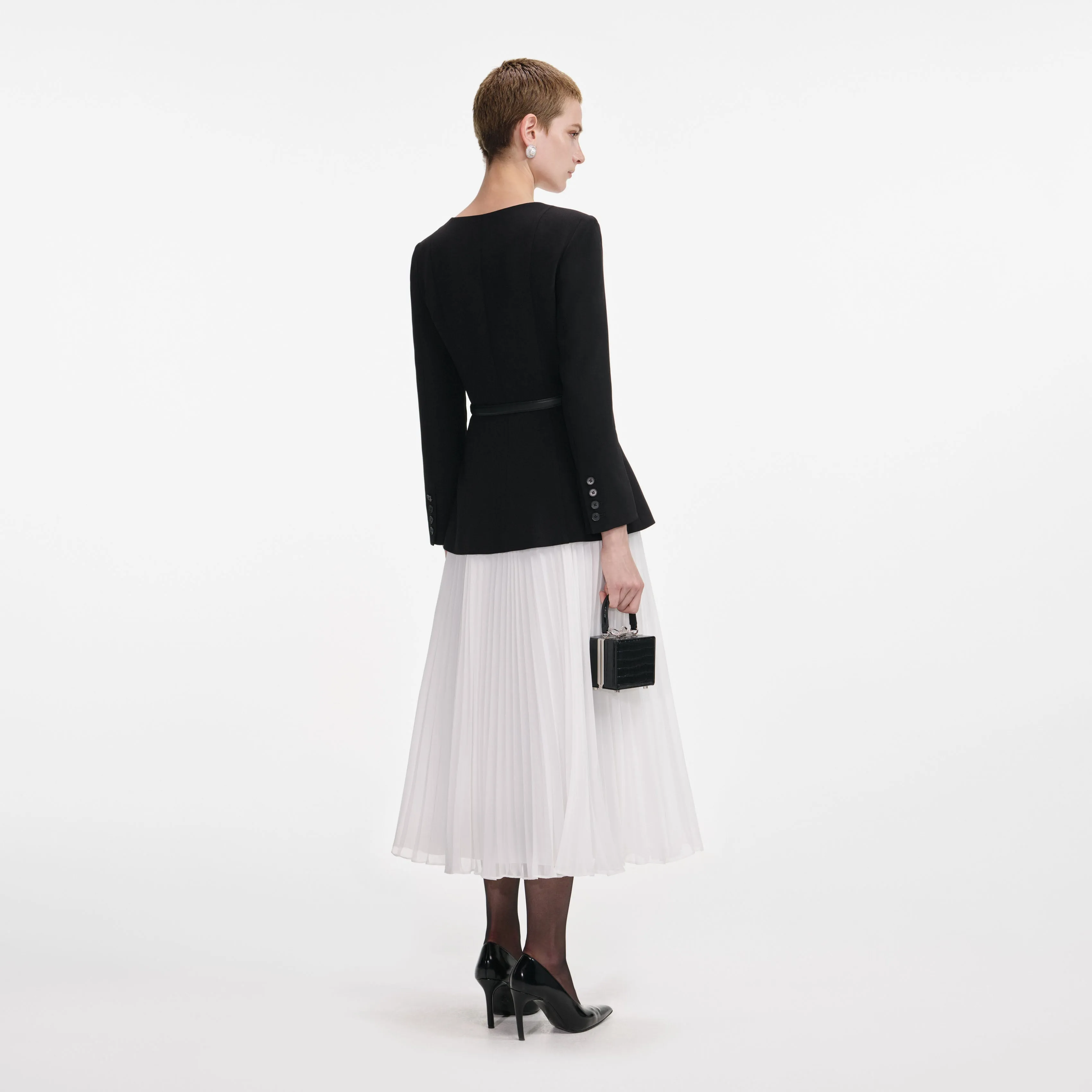 Black Long Sleeve Contrast Chiffon Midi Dress sold by Self-Portrait product image thumbnail 3