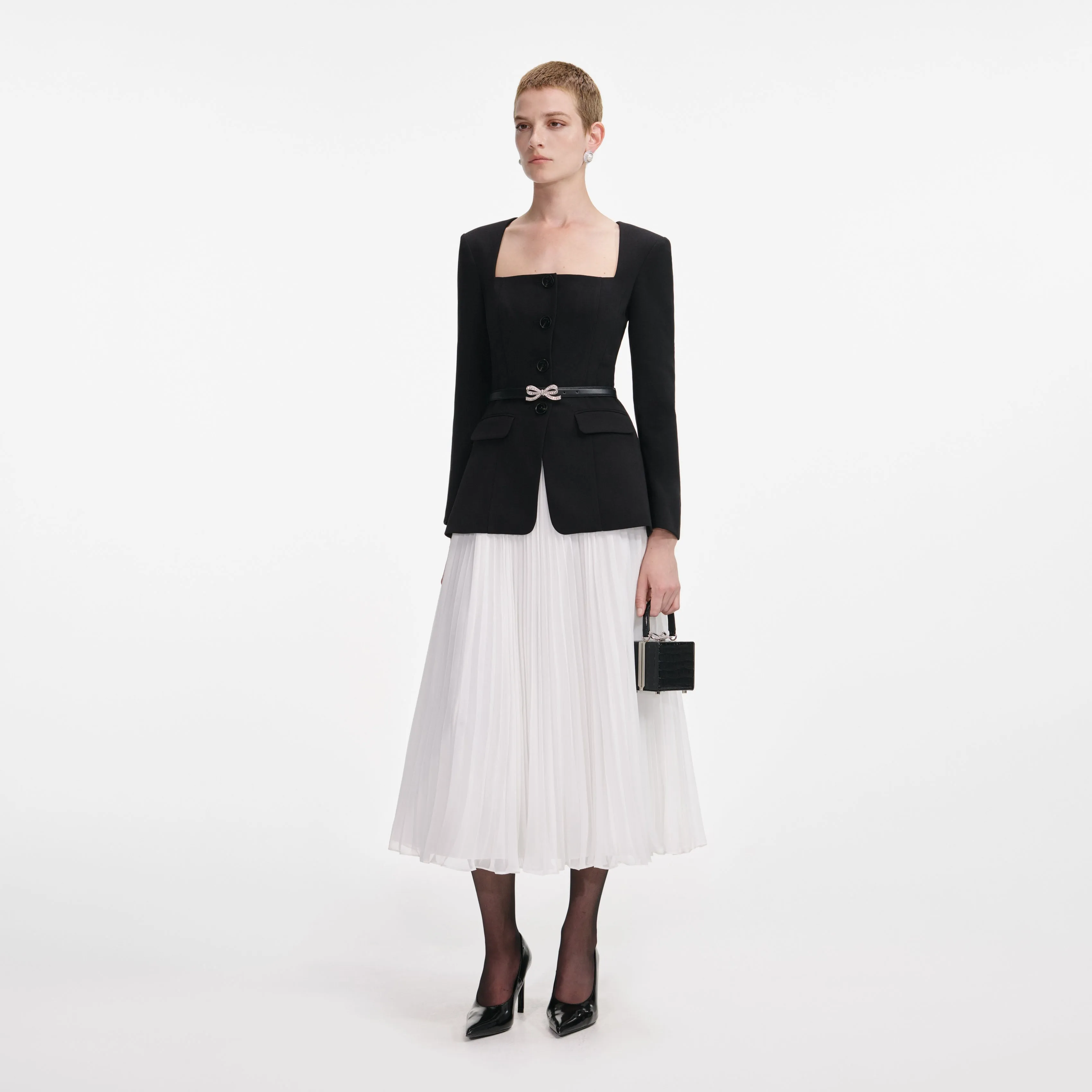 Black Long Sleeve Contrast Chiffon Midi Dress sold by Self-Portrait product image thumbnail 2