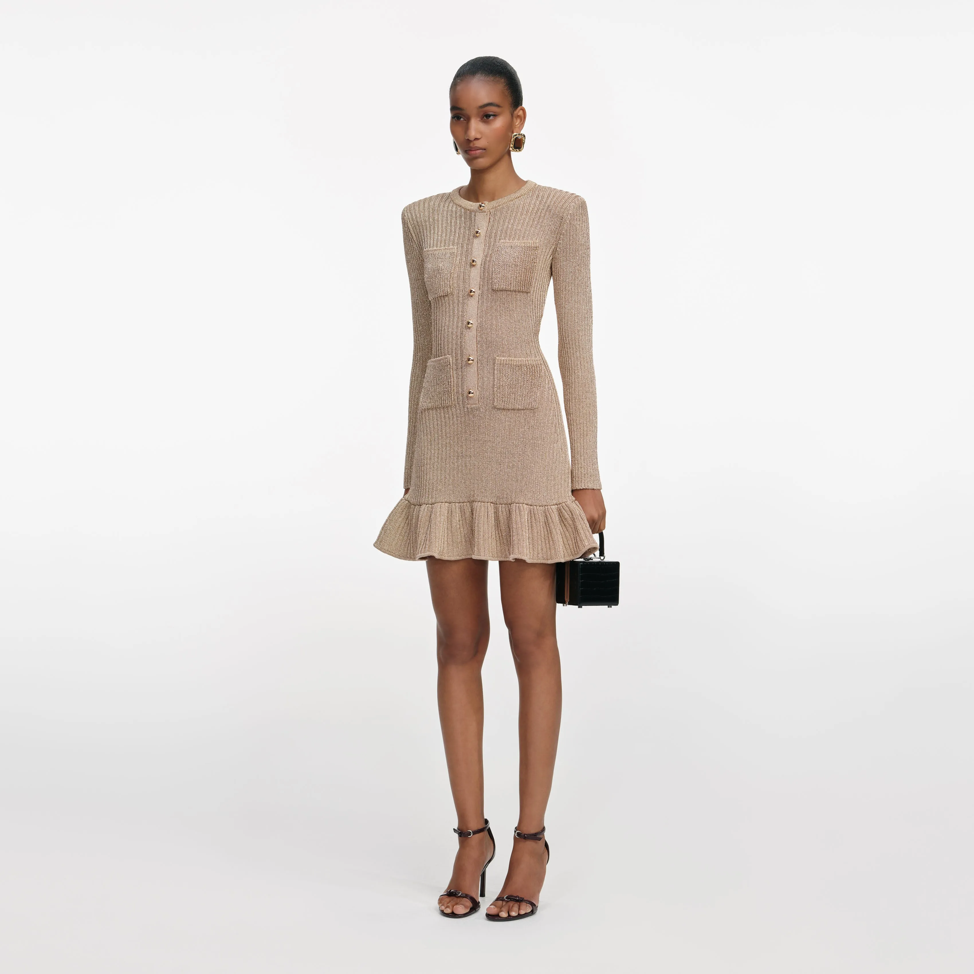 Gold Lurex Knit Mini Dress sold by Self-Portrait product image thumbnail 2