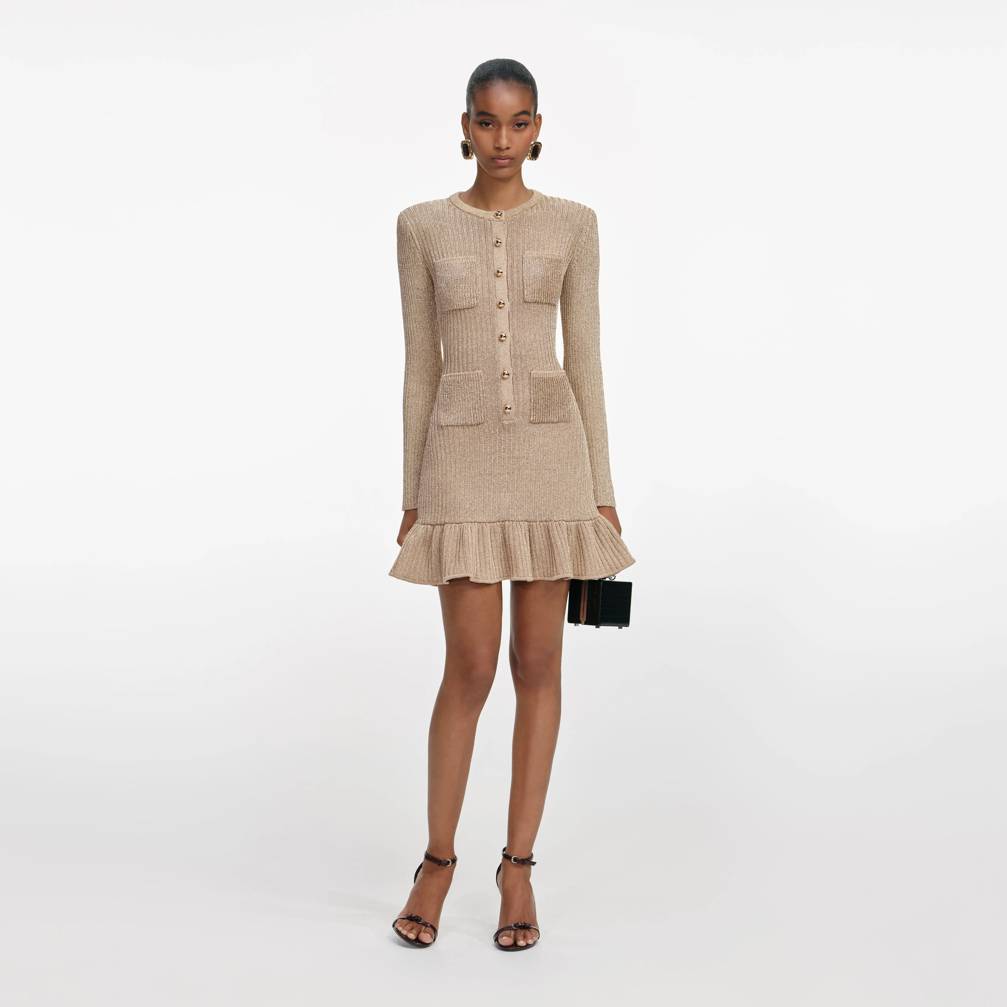 Gold Lurex Knit Mini Dress sold by Self-Portrait