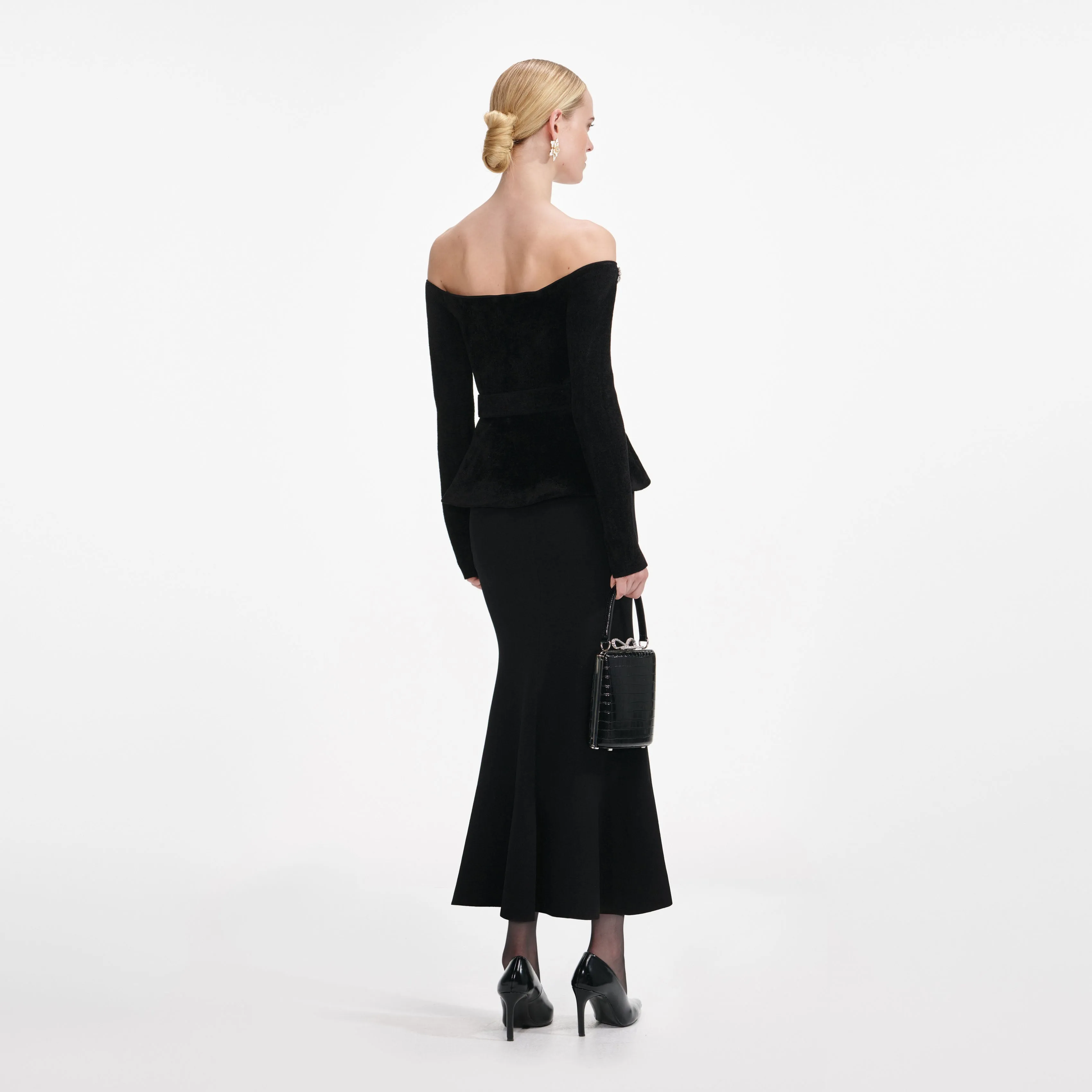 Black Chenille Knit Crystal Trim Midi Dress sold by Self-Portrait product image thumbnail 3