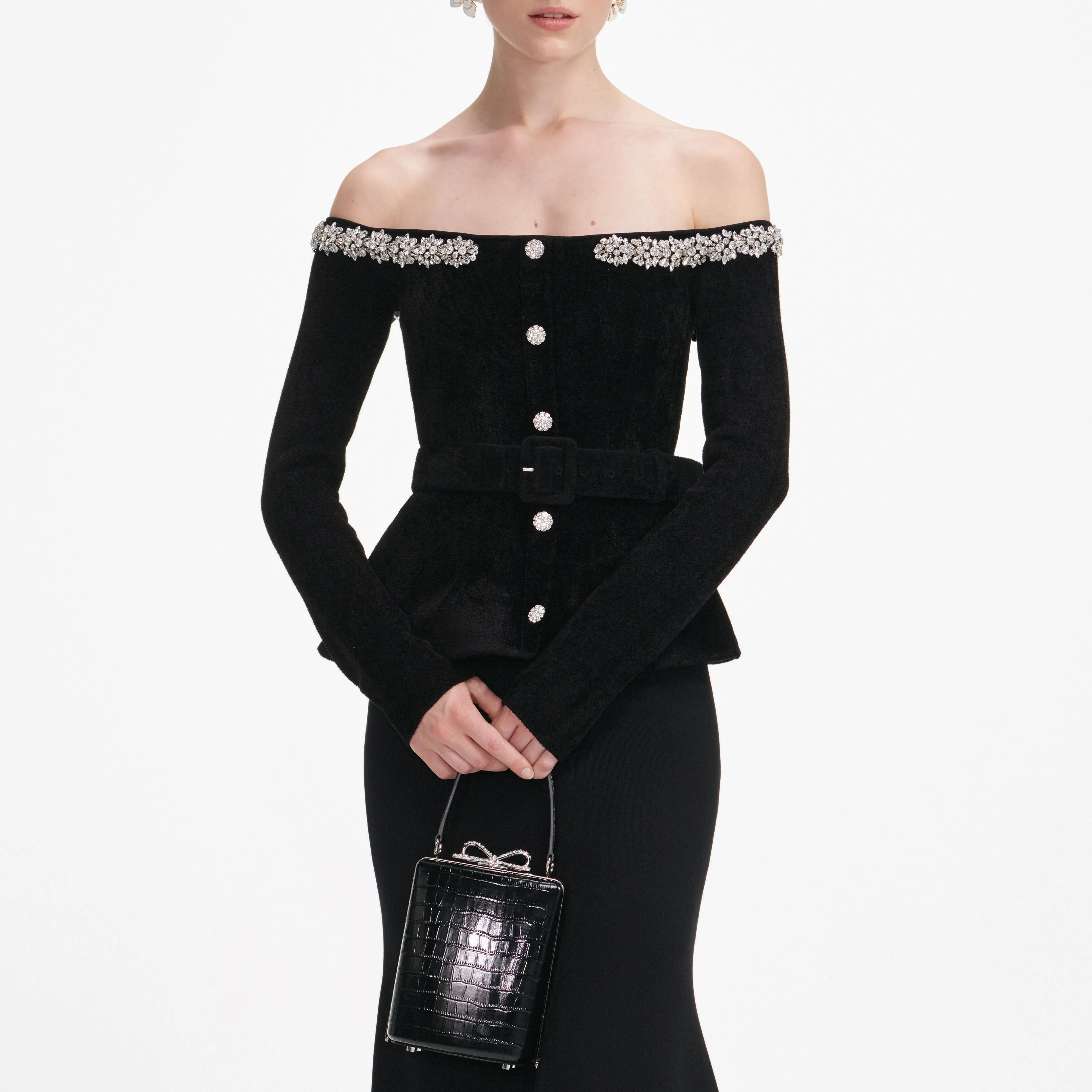 Black Chenille Knit Crystal Trim Midi Dress sold by Self-Portrait product image thumbnail 4