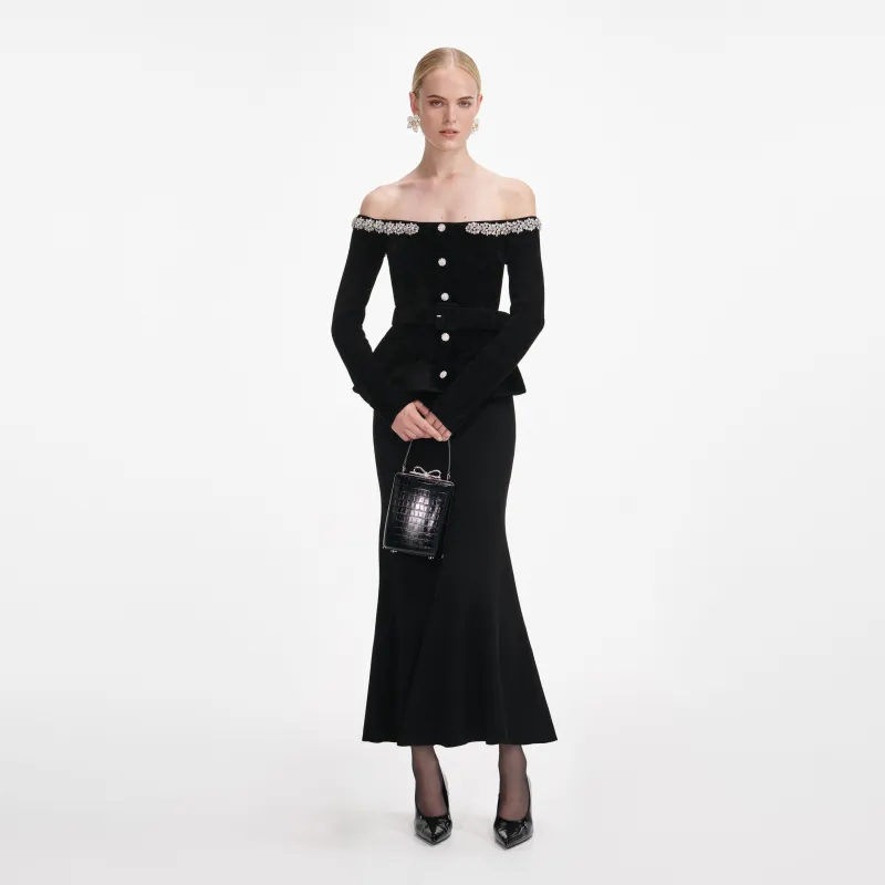 Black Chenille Knit Crystal Trim Midi Dress made by Self-Portrait