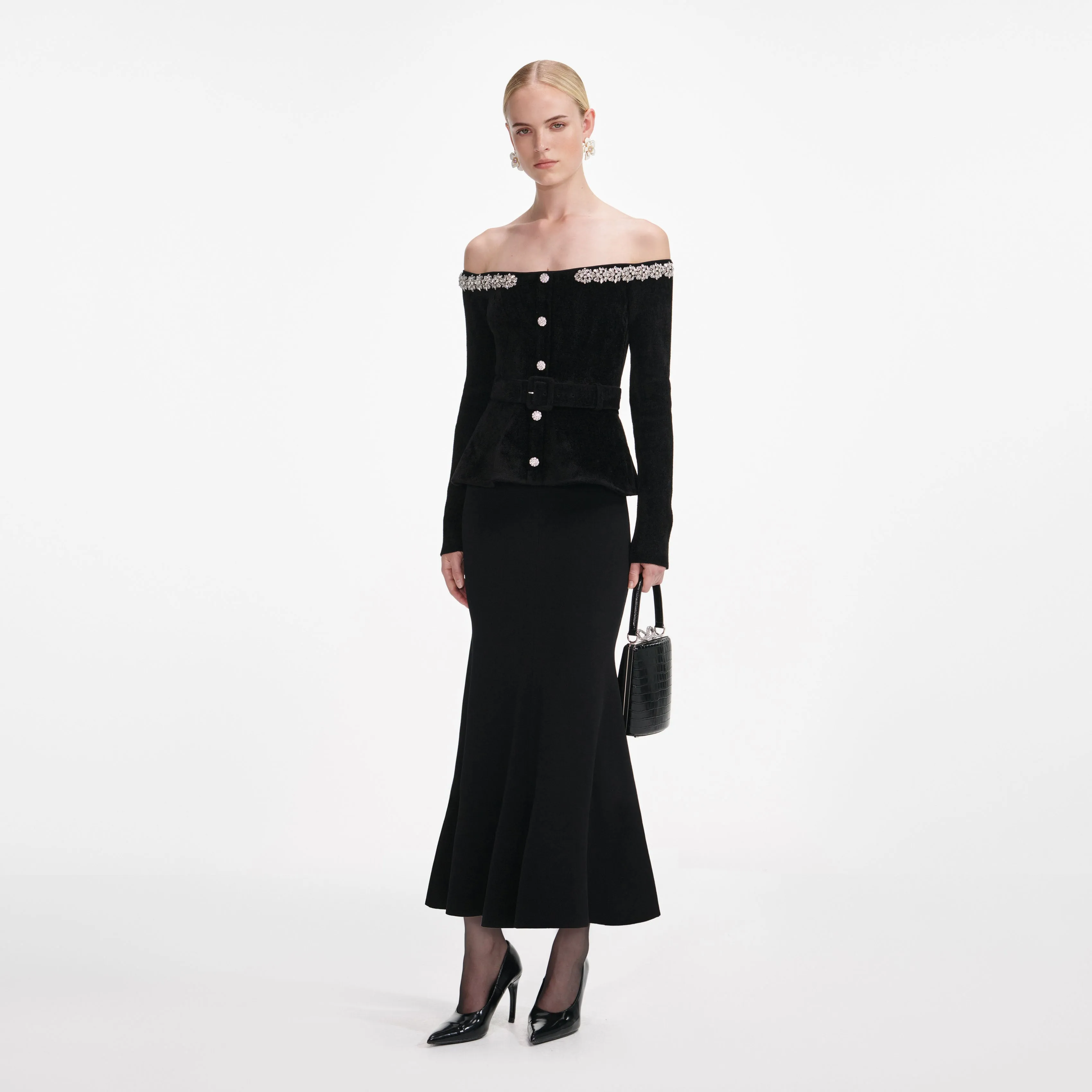 Black Chenille Knit Crystal Trim Midi Dress sold by Self-Portrait product image thumbnail 2