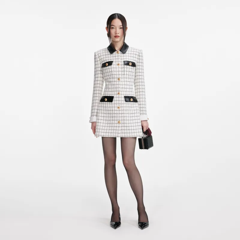Check Boucle Long Sleeve Mini Dress made by Self-Portrait