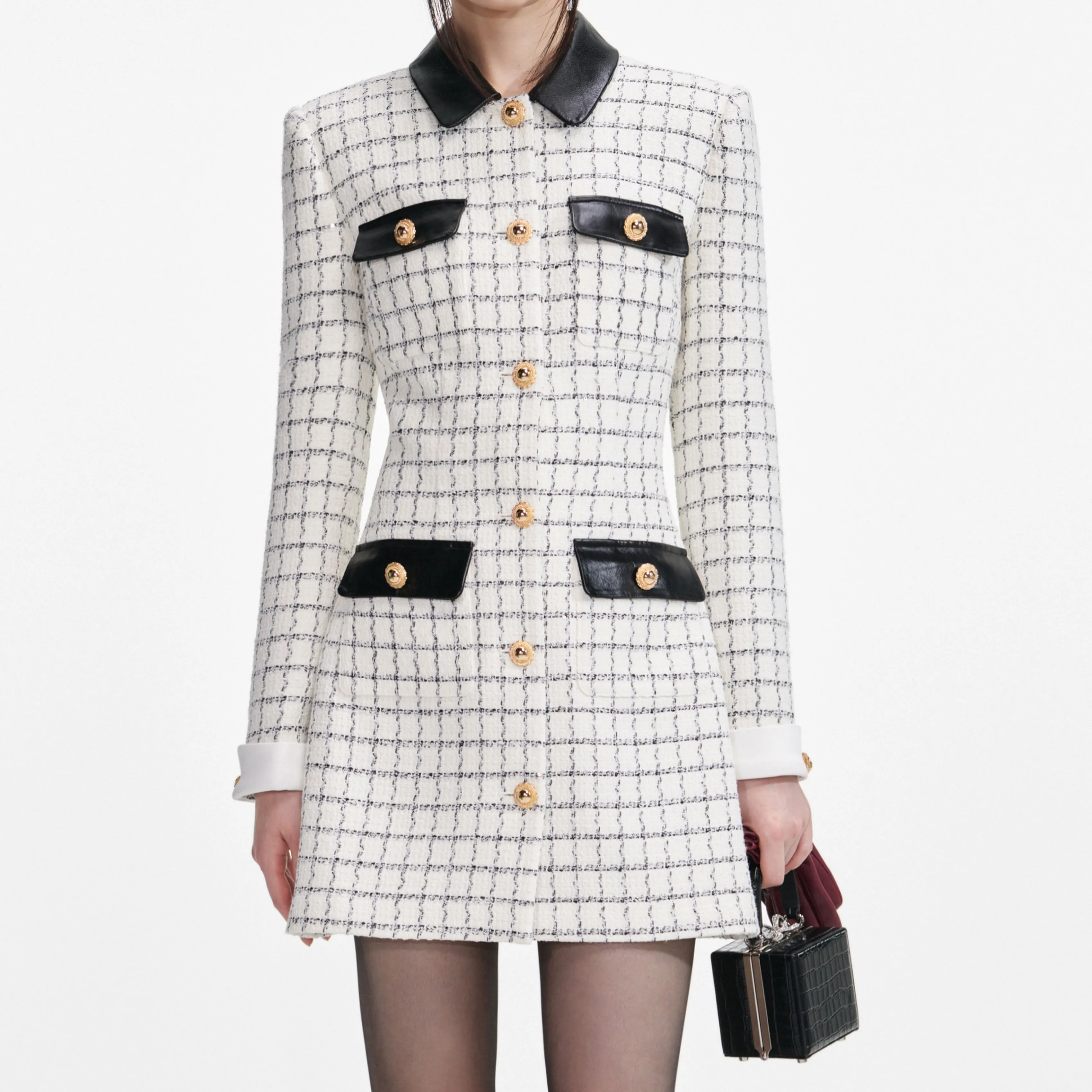 Check Boucle Long Sleeve Mini Dress sold by Self-Portrait product image thumbnail 4