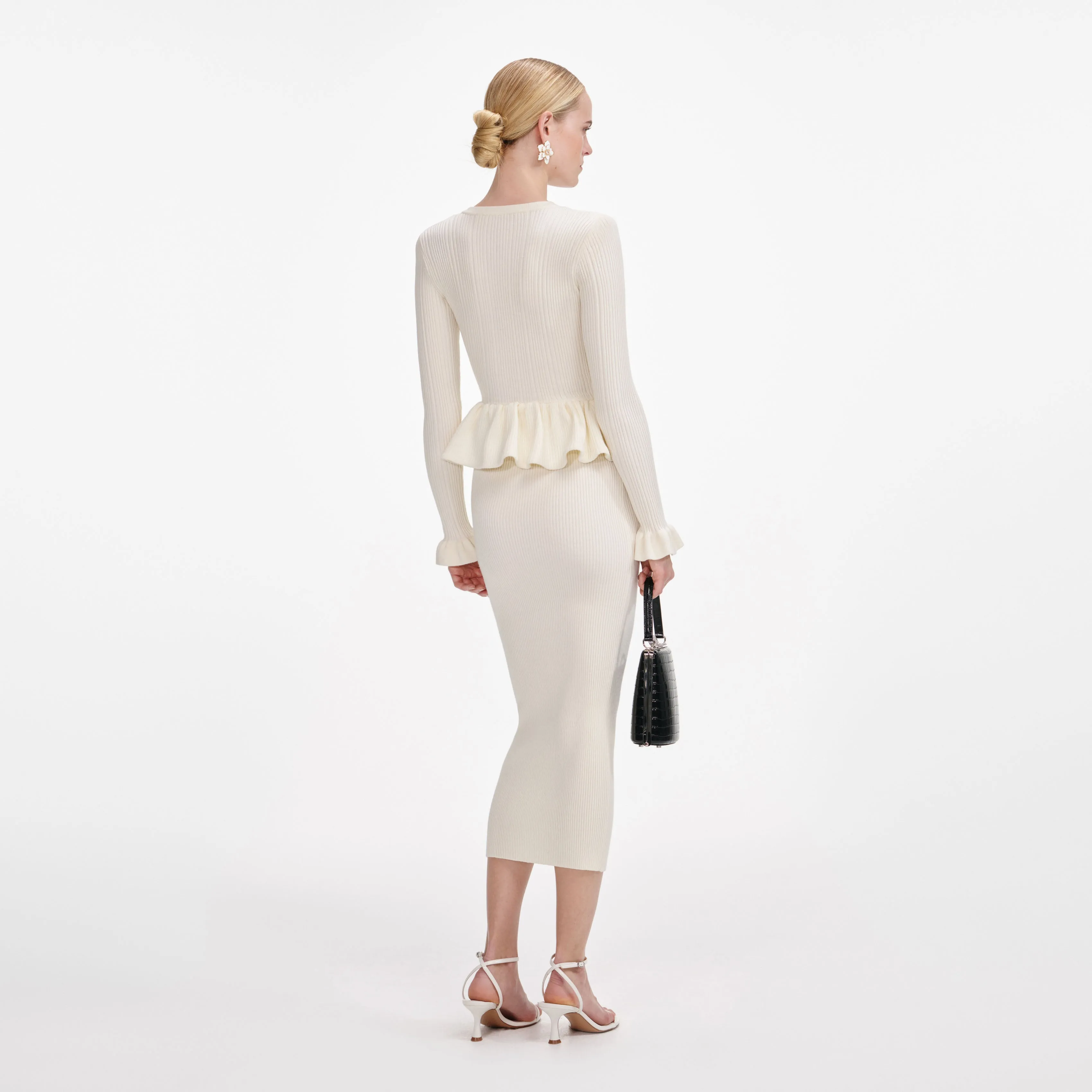 Cream Asymmetric Knit Midi Dress sold by Self-Portrait product image thumbnail 3