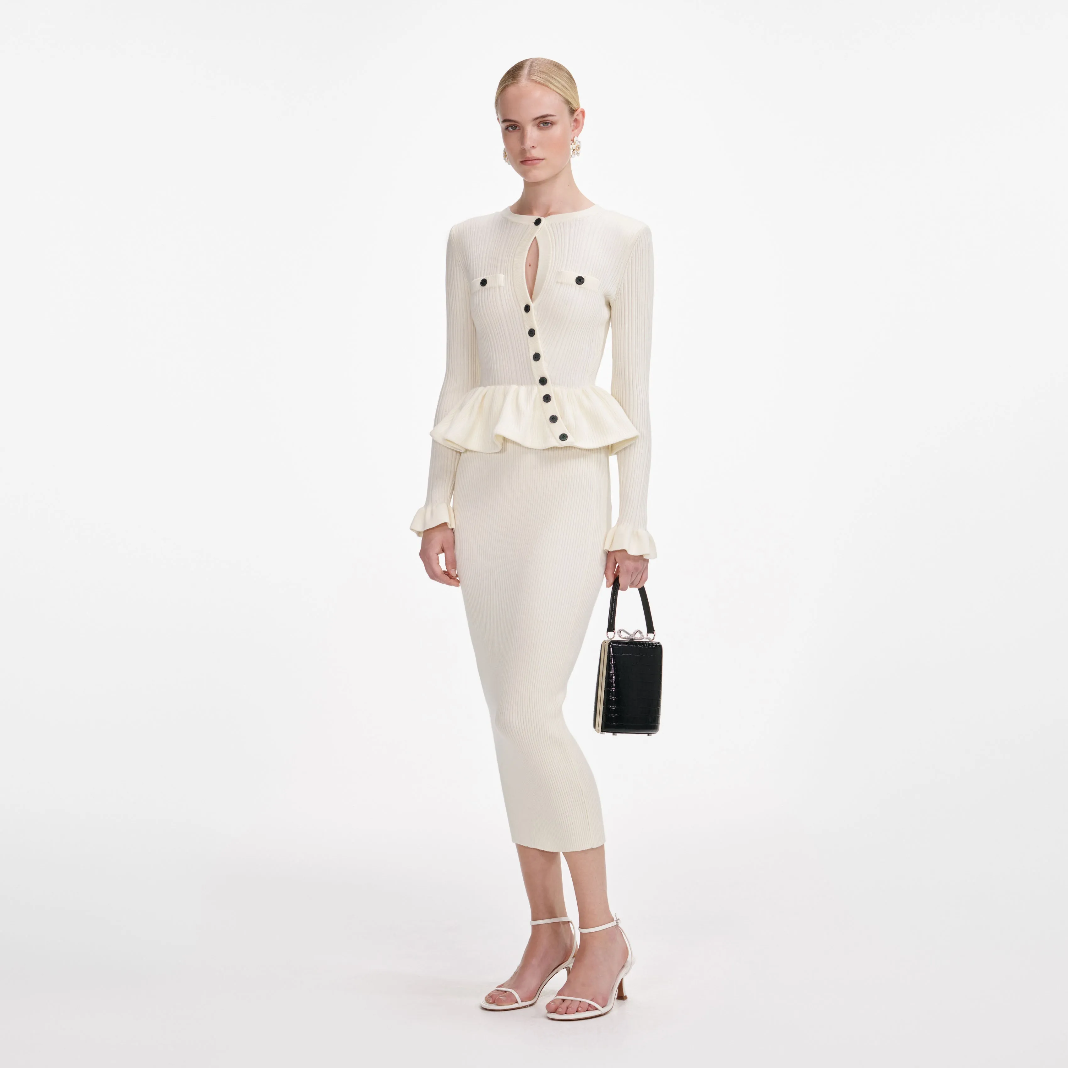 Cream Asymmetric Knit Midi Dress sold by Self-Portrait product image thumbnail 2