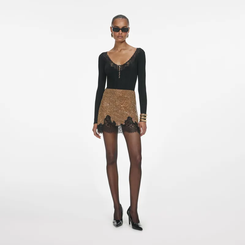 Black Lace Trim Knit Top made by Self-Portrait