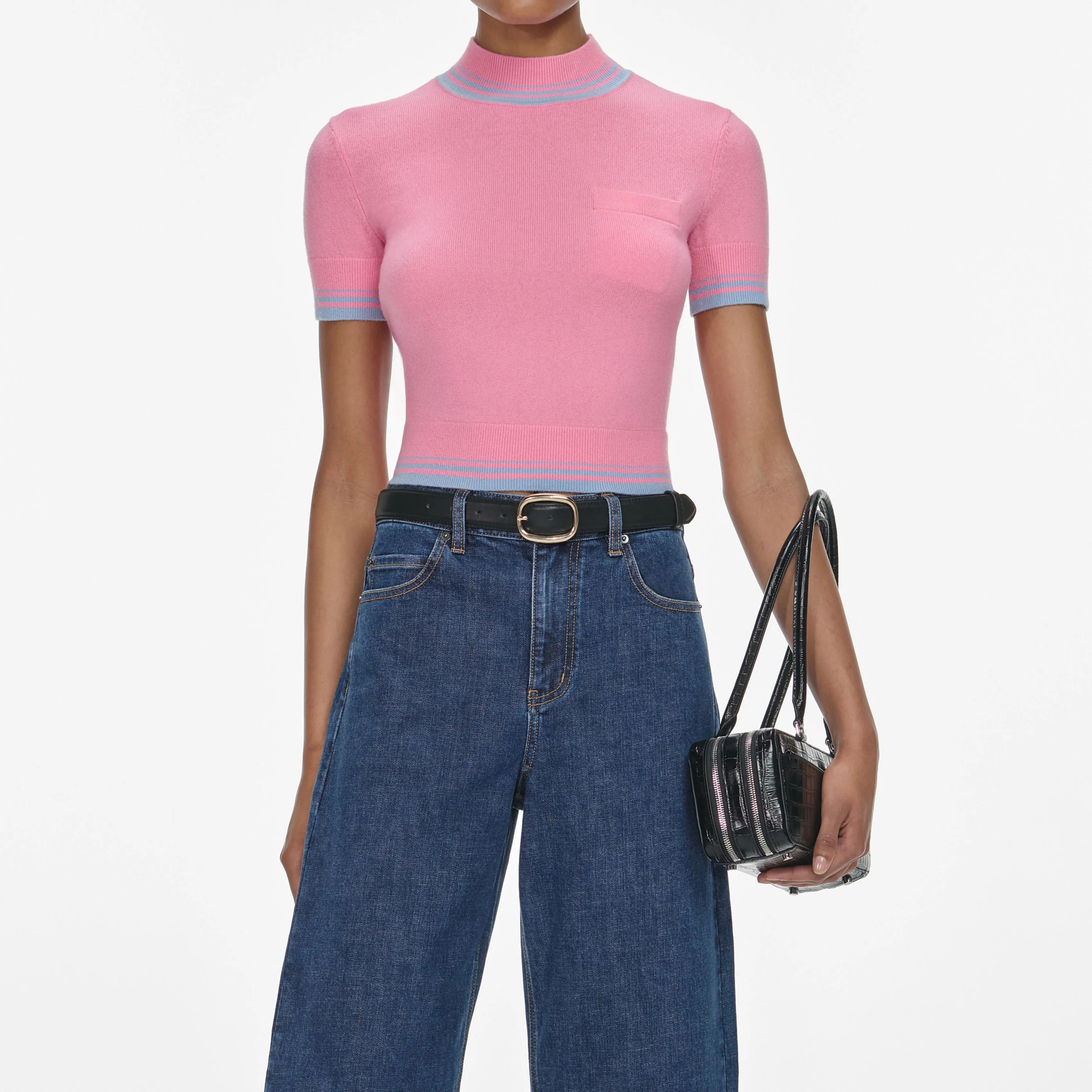Pink Contrast Stripe Knit Top sold by Self-Portrait product image thumbnail 4