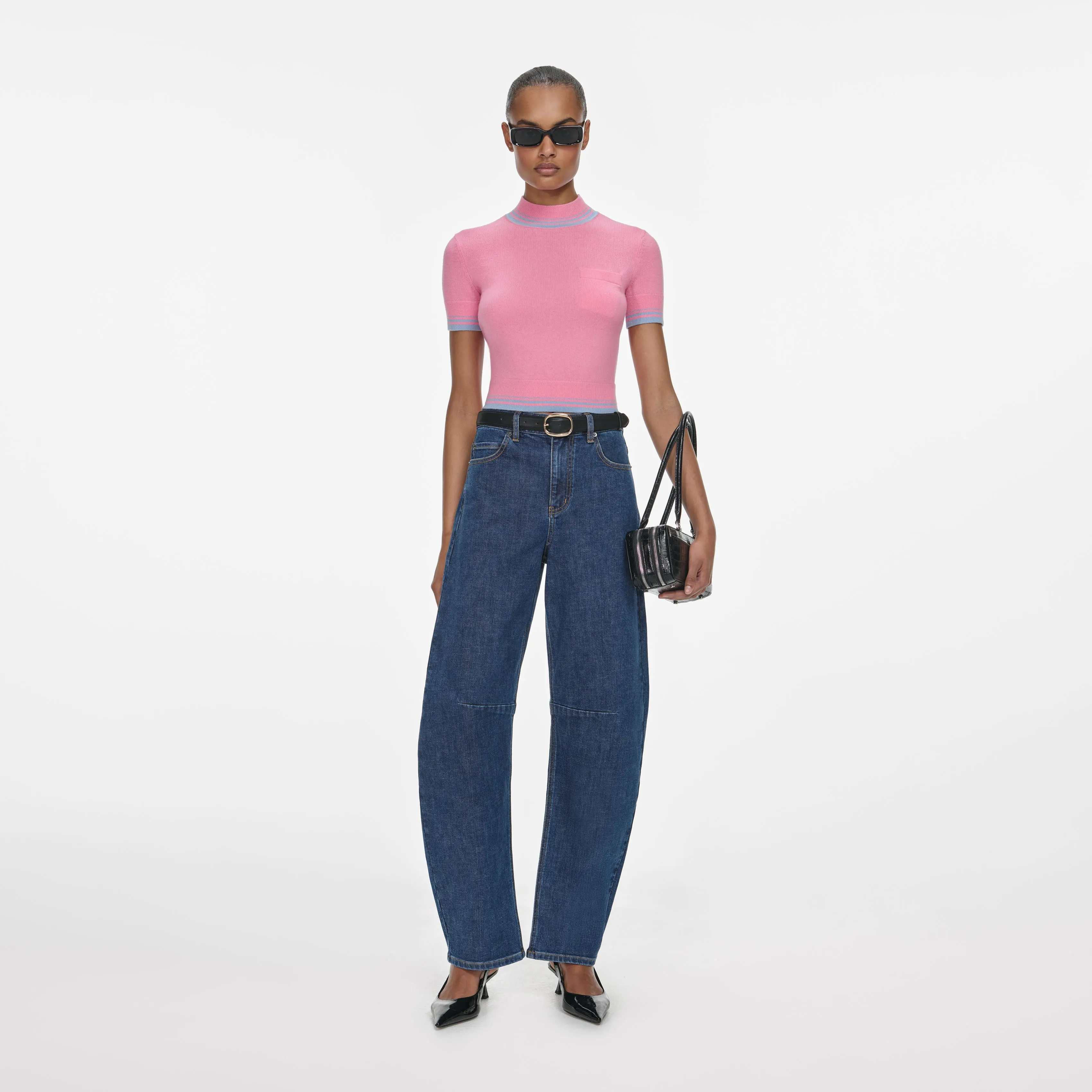 Pink Contrast Stripe Knit Top sold by Self-Portrait