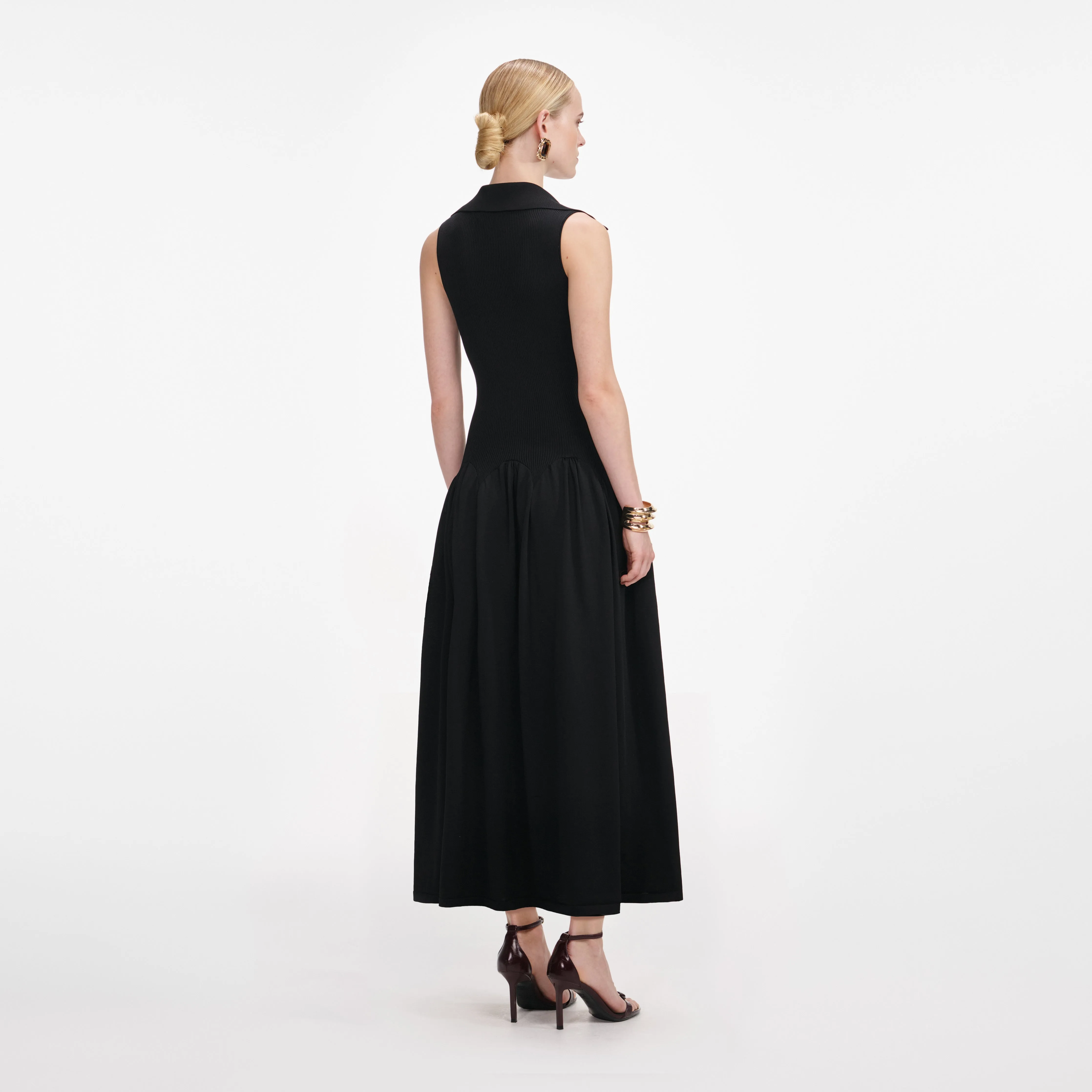Black Ribbed Knit Midi Dress sold by Self-Portrait product image thumbnail 3