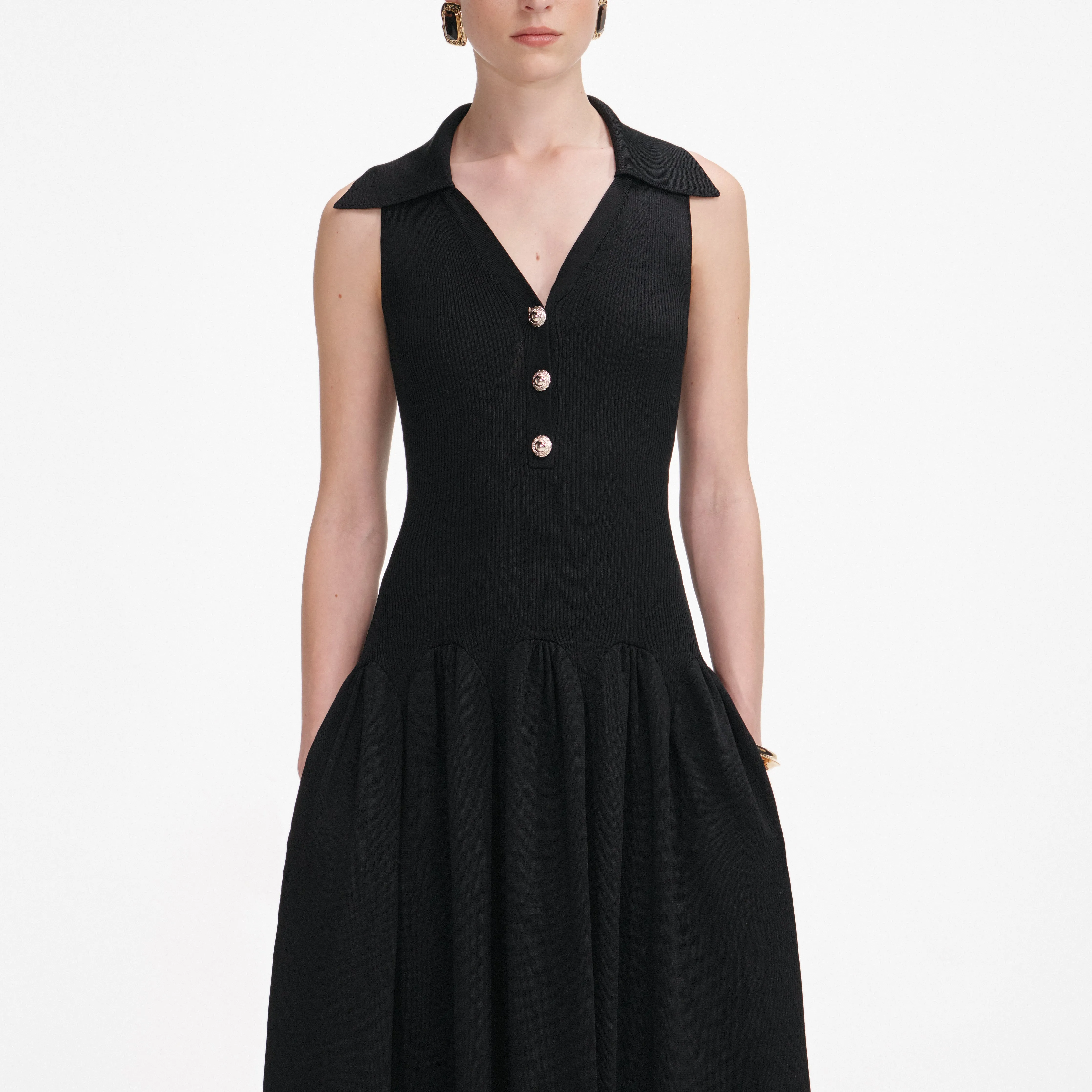 Black Ribbed Knit Midi Dress sold by Self-Portrait product image thumbnail 4