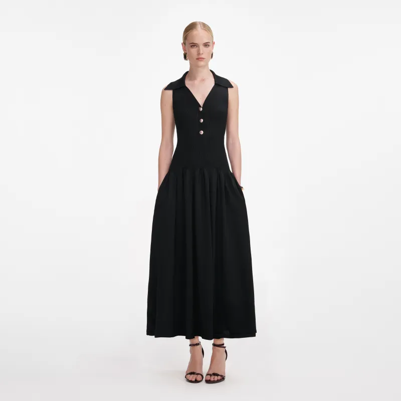 Black Ribbed Knit Midi Dress made by Self-Portrait