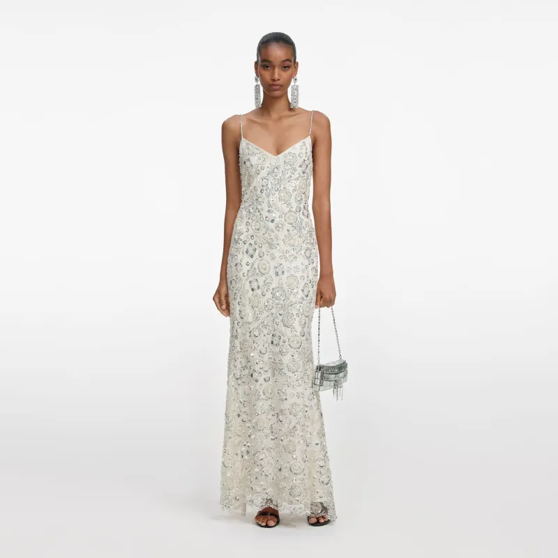 Cream Floral Sequin Maxi Dress made by Self-Portrait