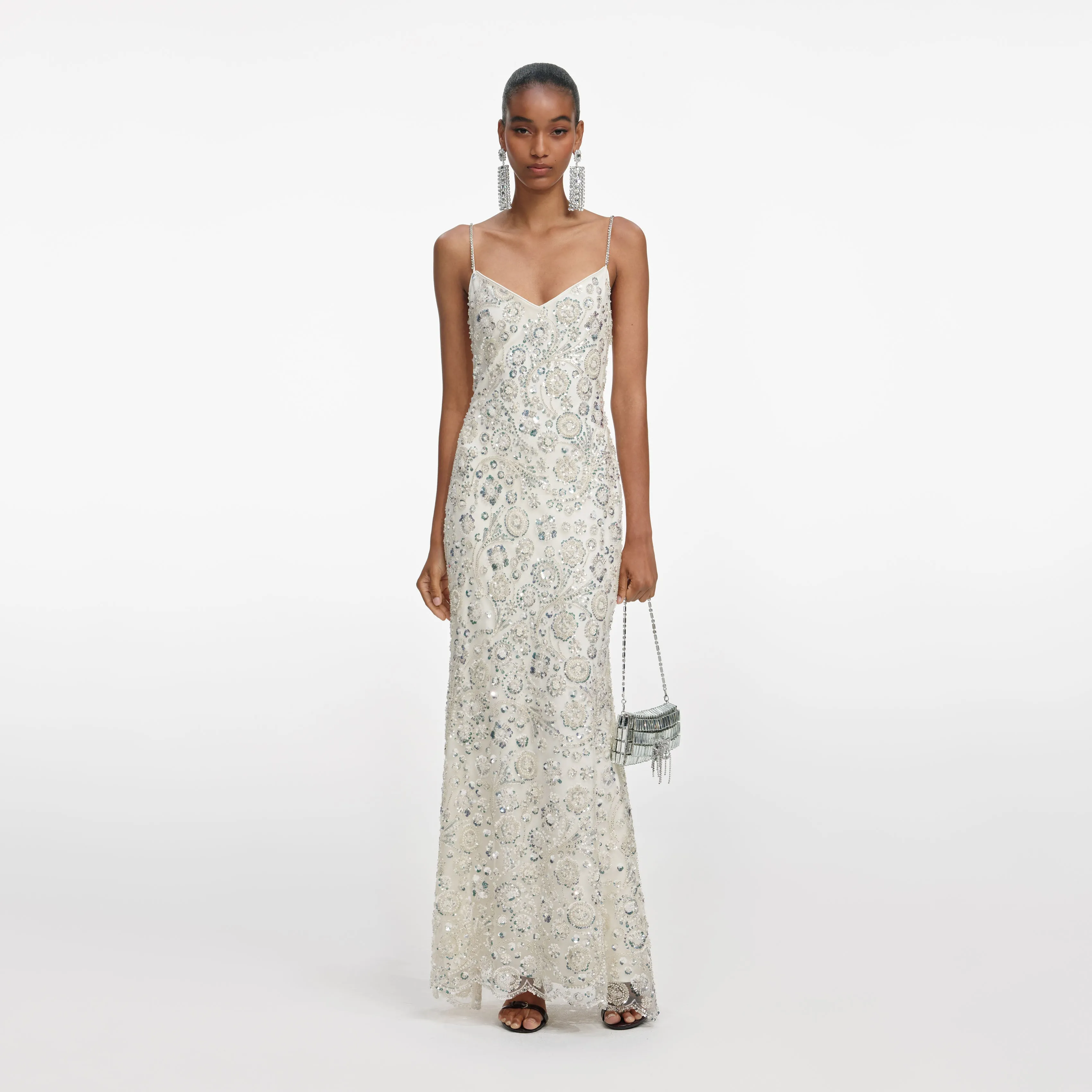 Cream Floral Sequin Maxi Dress sold by Self-Portrait