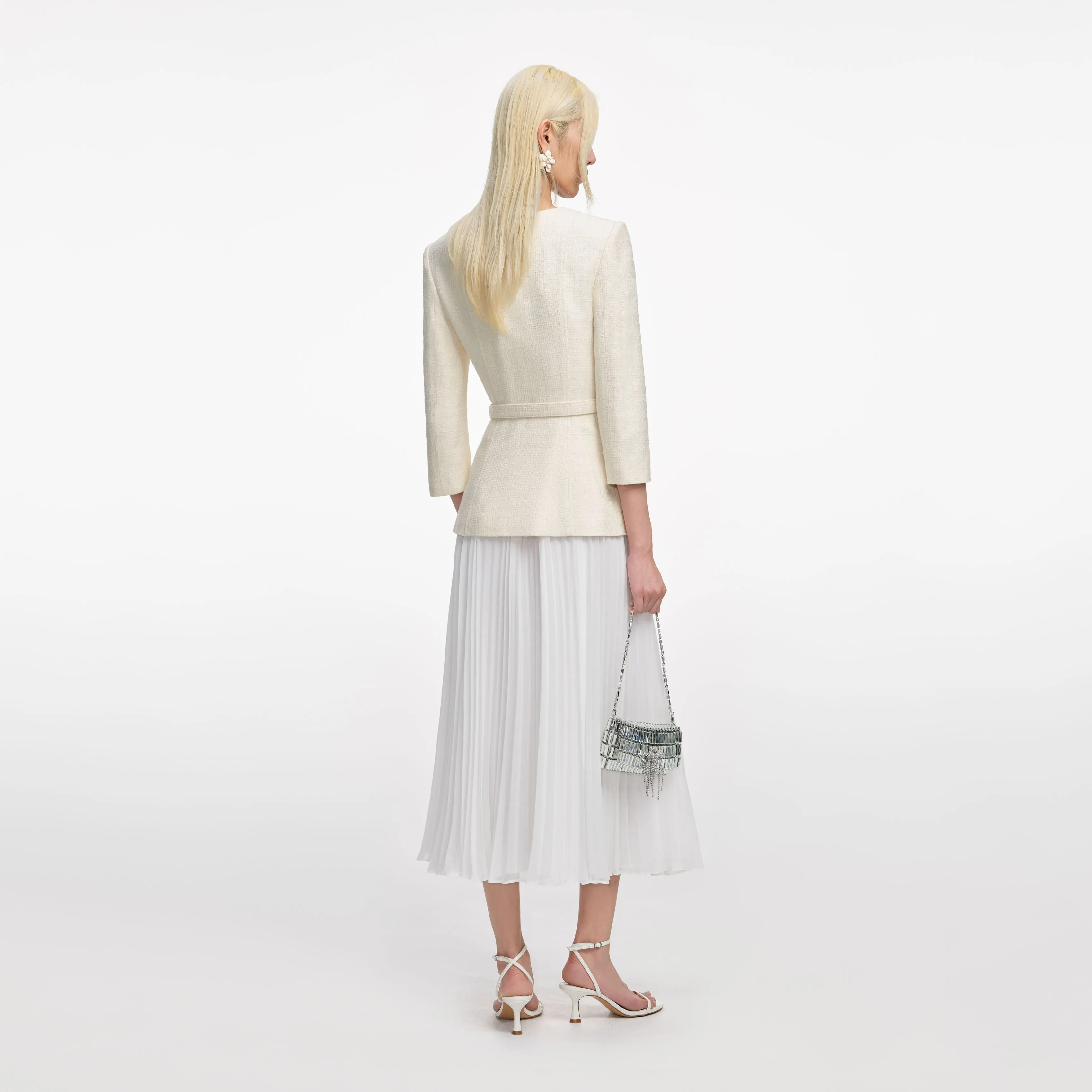 Cream Boucle Long Sleeve Chiffon Midi Dress sold by Self-Portrait product image thumbnail 3