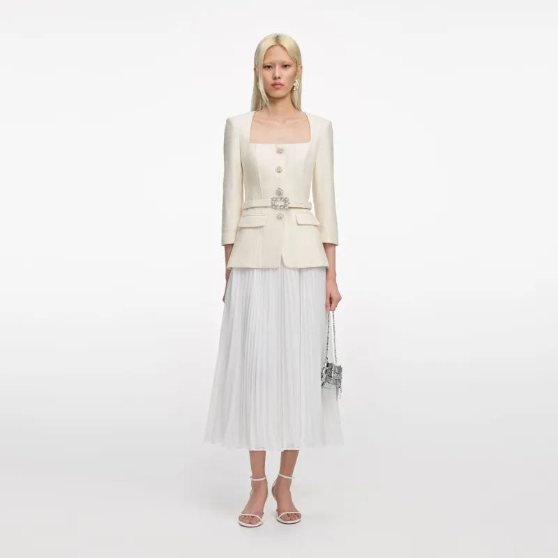 Cream Boucle Long Sleeve Chiffon Midi Dress made by Self-Portrait
