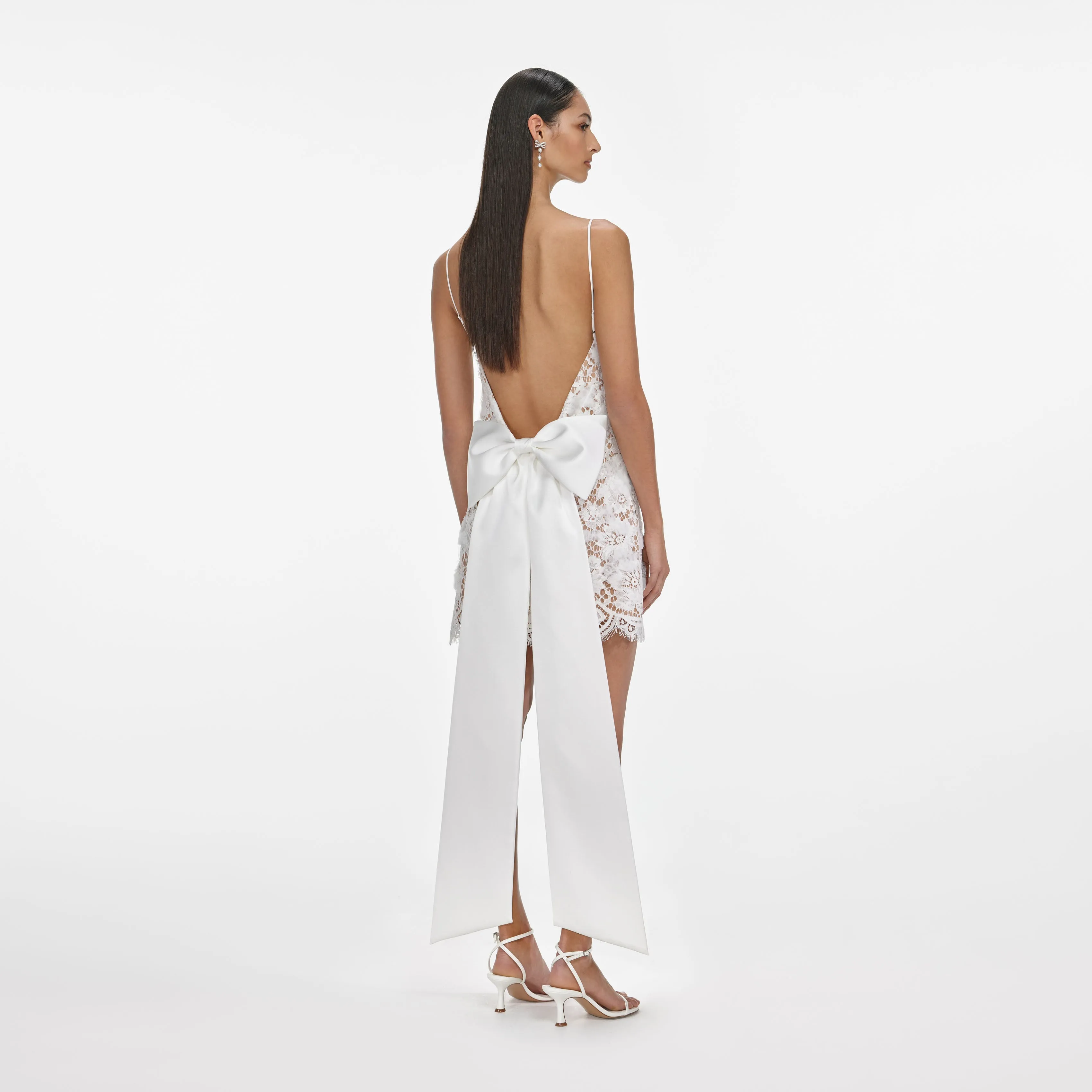 White Lace Satin Bow Mini Dress sold by Self-Portrait product image thumbnail 3