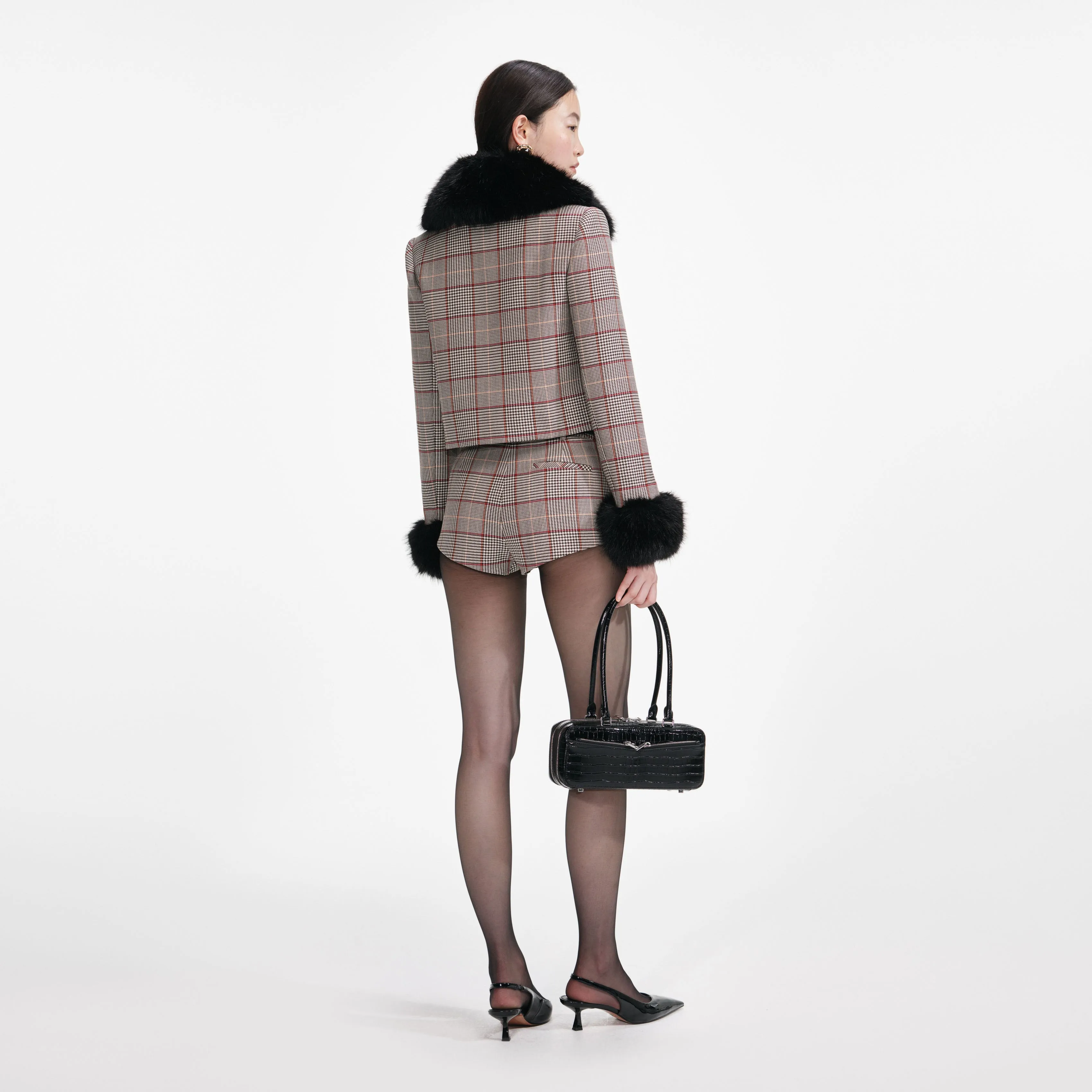 Brown Check Fur Cuff Jacket sold by Self-Portrait product image thumbnail 3