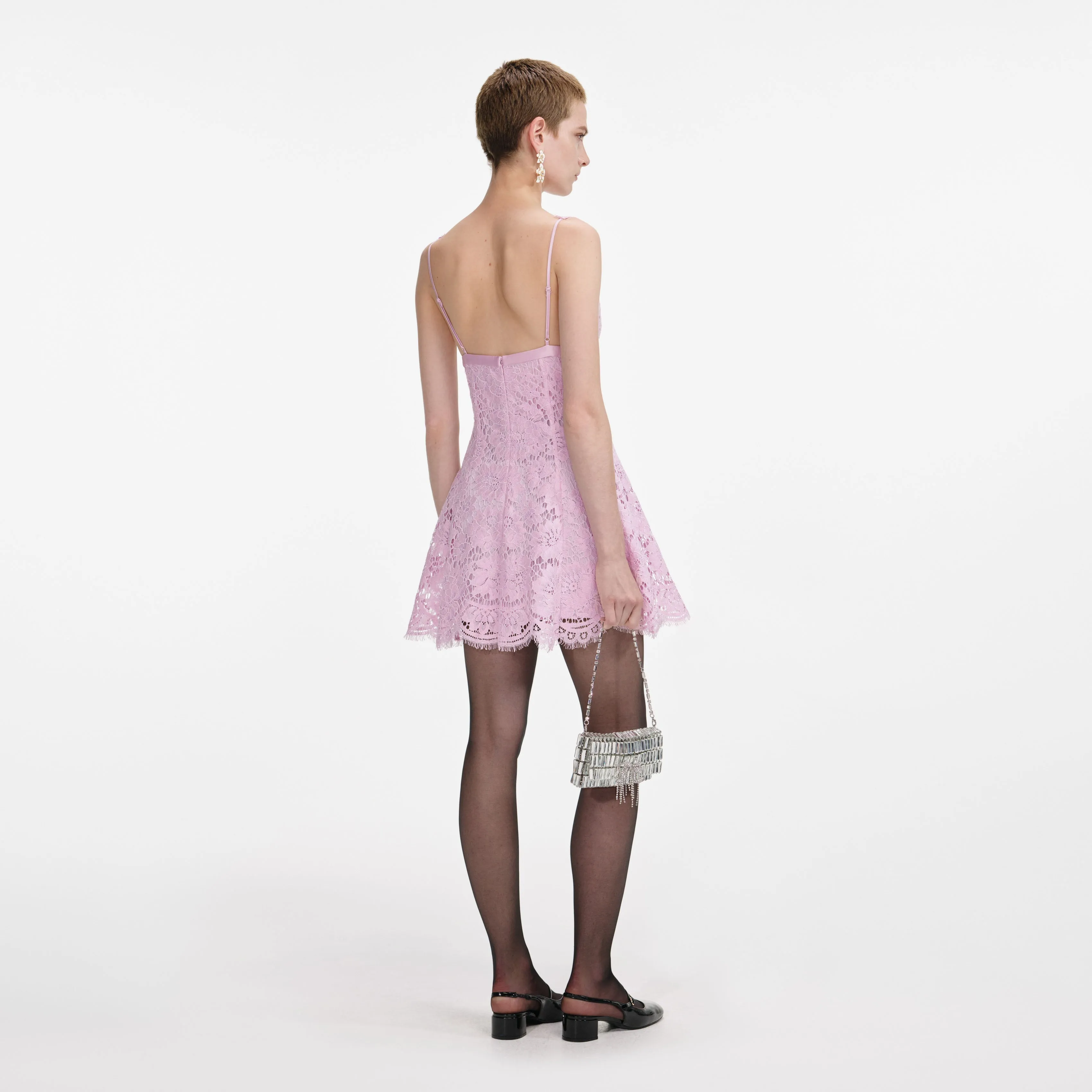Pink Floral Lace Bow Mini Dress sold by Self-Portrait product image thumbnail 3
