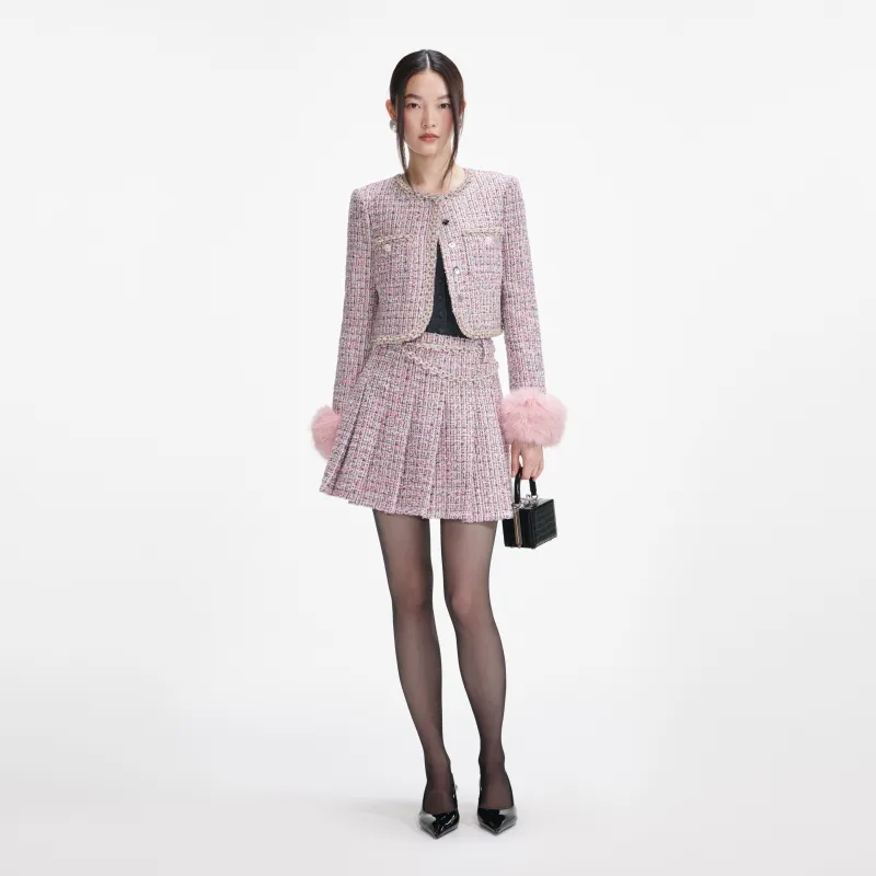 Pink Boucle Crystal Belt Mini Skirt made by Self-Portrait