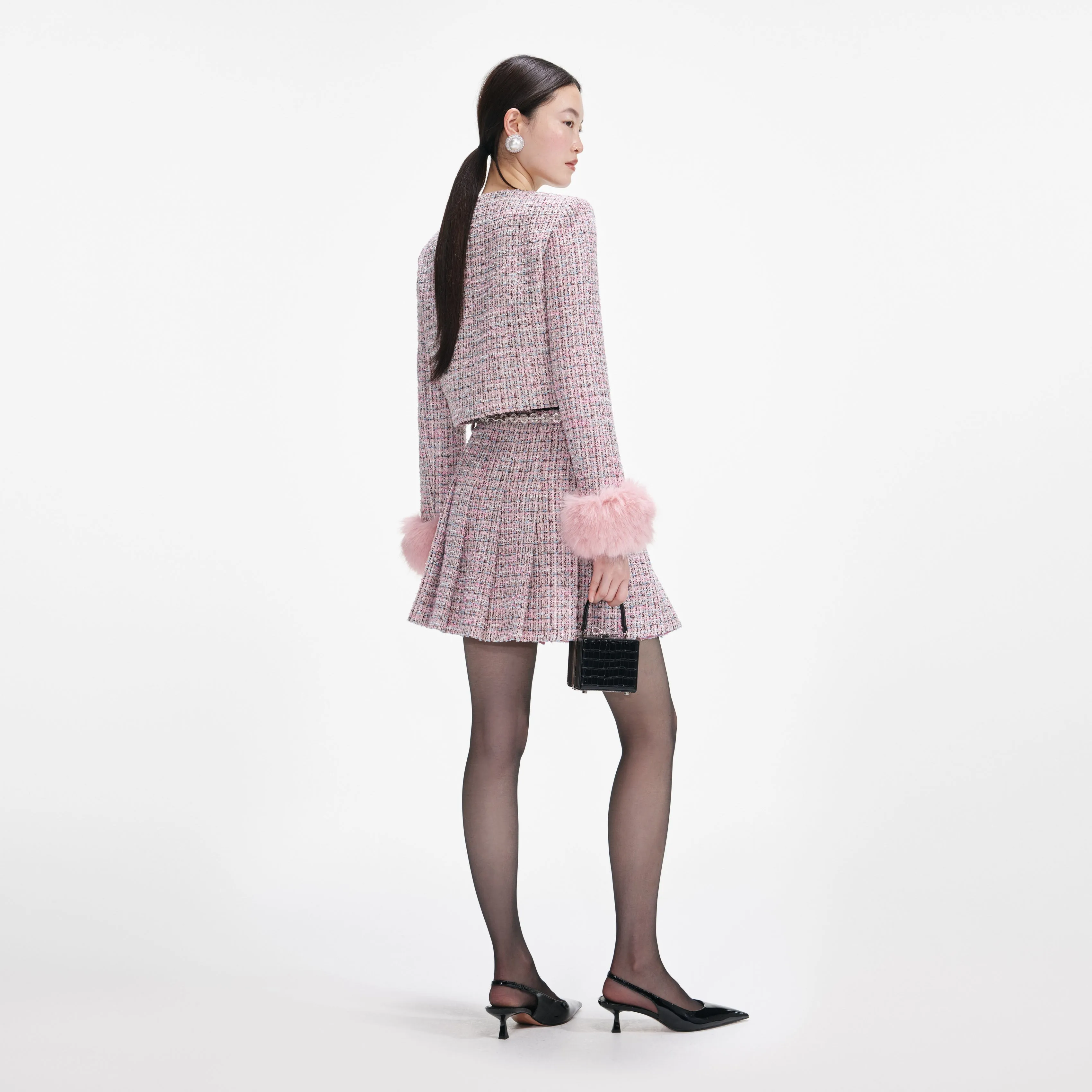 Pink Boucle Crystal Belt Mini Skirt sold by Self-Portrait product image thumbnail 3
