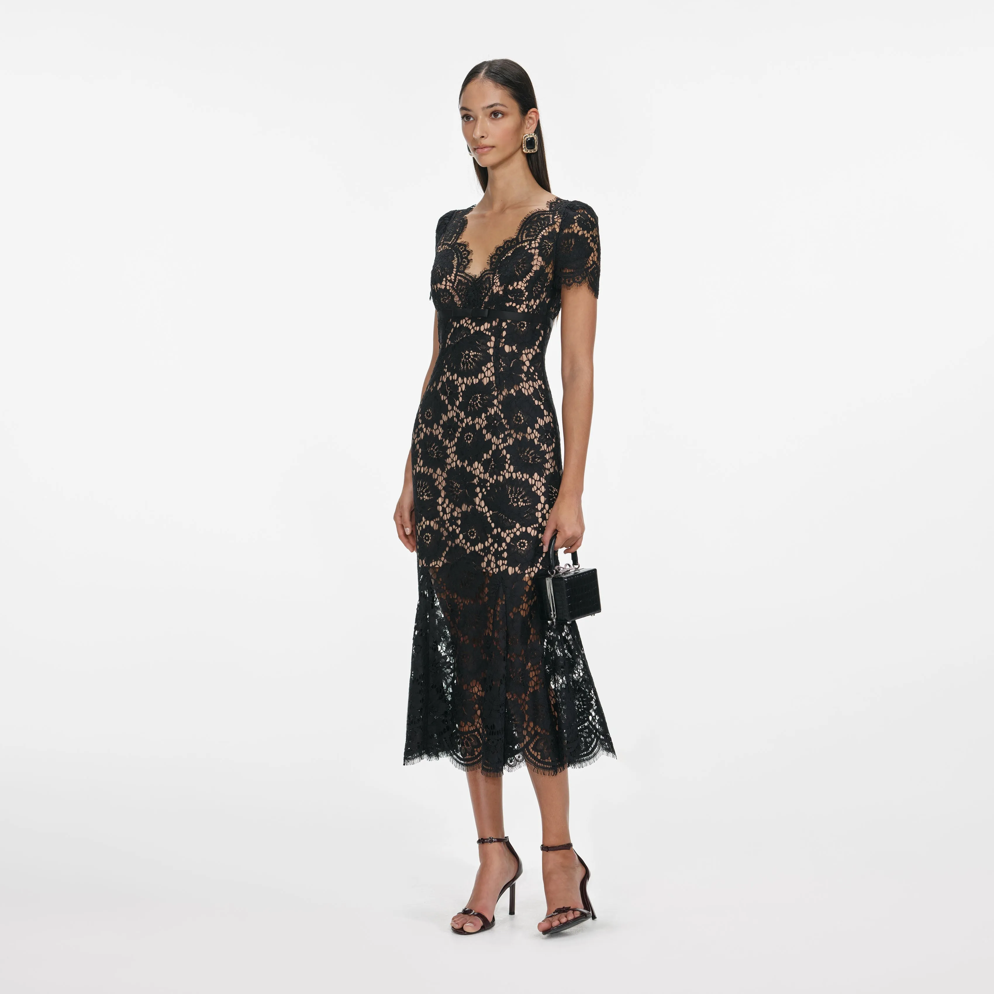 Black Floral Lace Midi Dress sold by Self-Portrait product image thumbnail 2