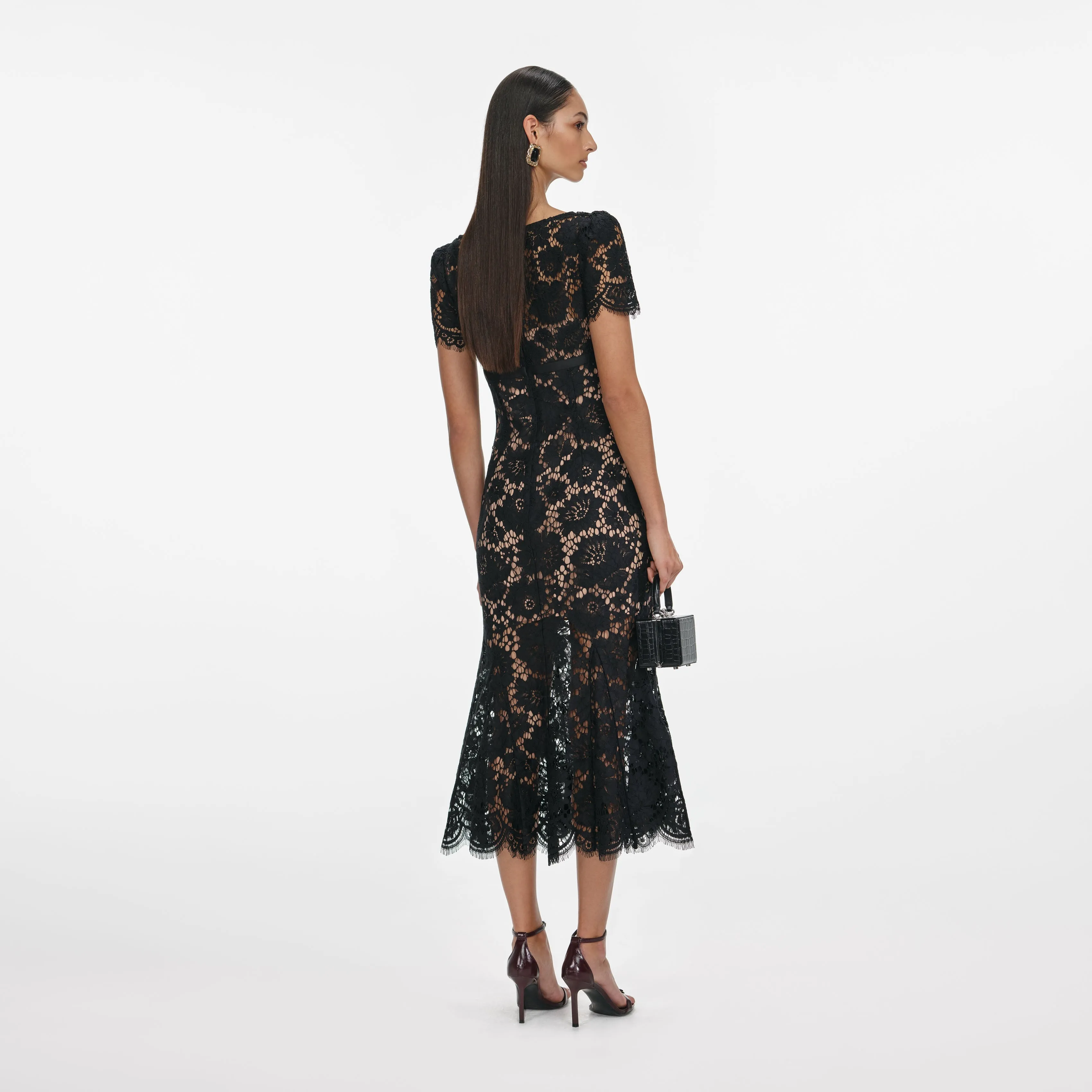 Black Floral Lace Midi Dress sold by Self-Portrait product image thumbnail 3