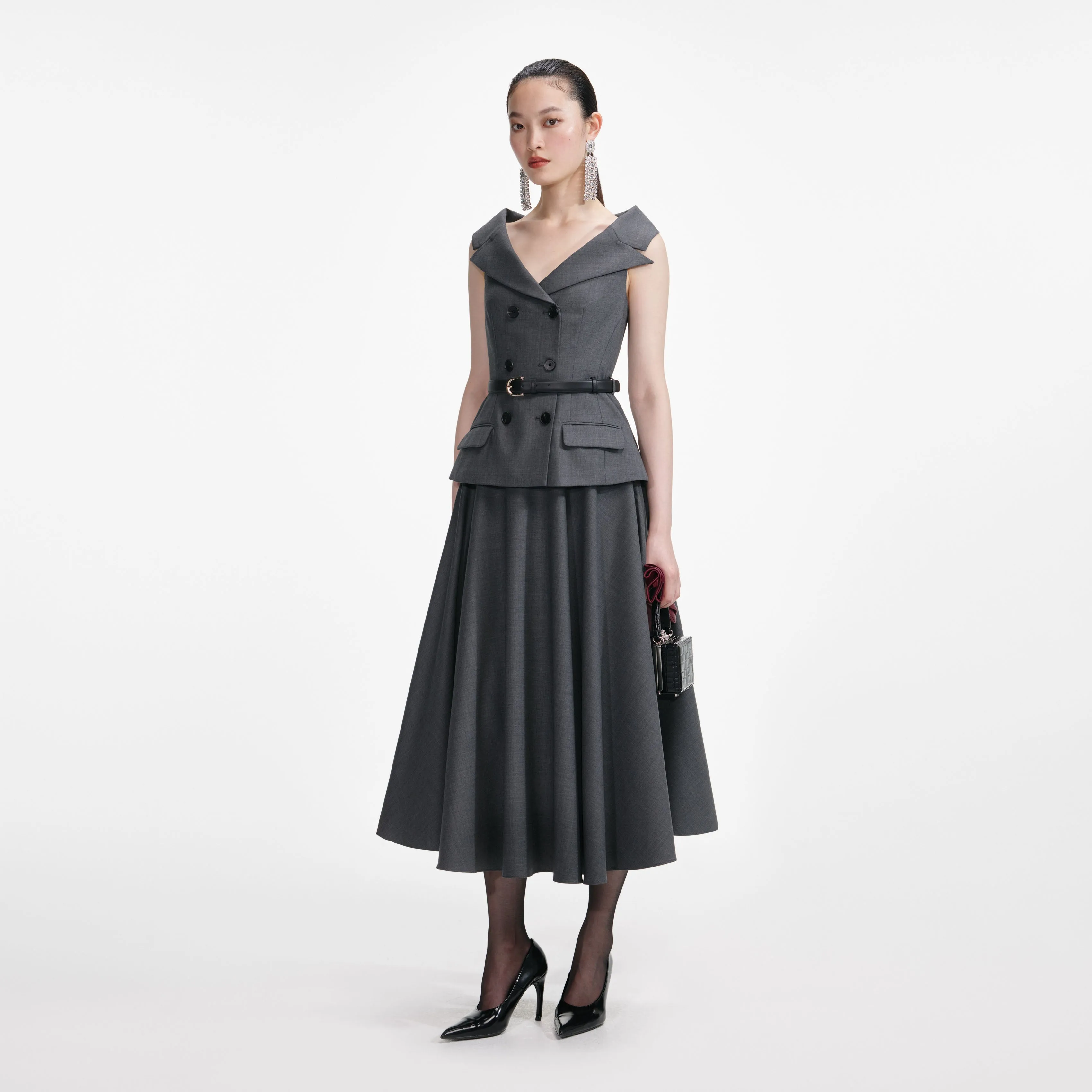 Grey Wool Tailored Midi Dress sold by Self-Portrait product image thumbnail 2