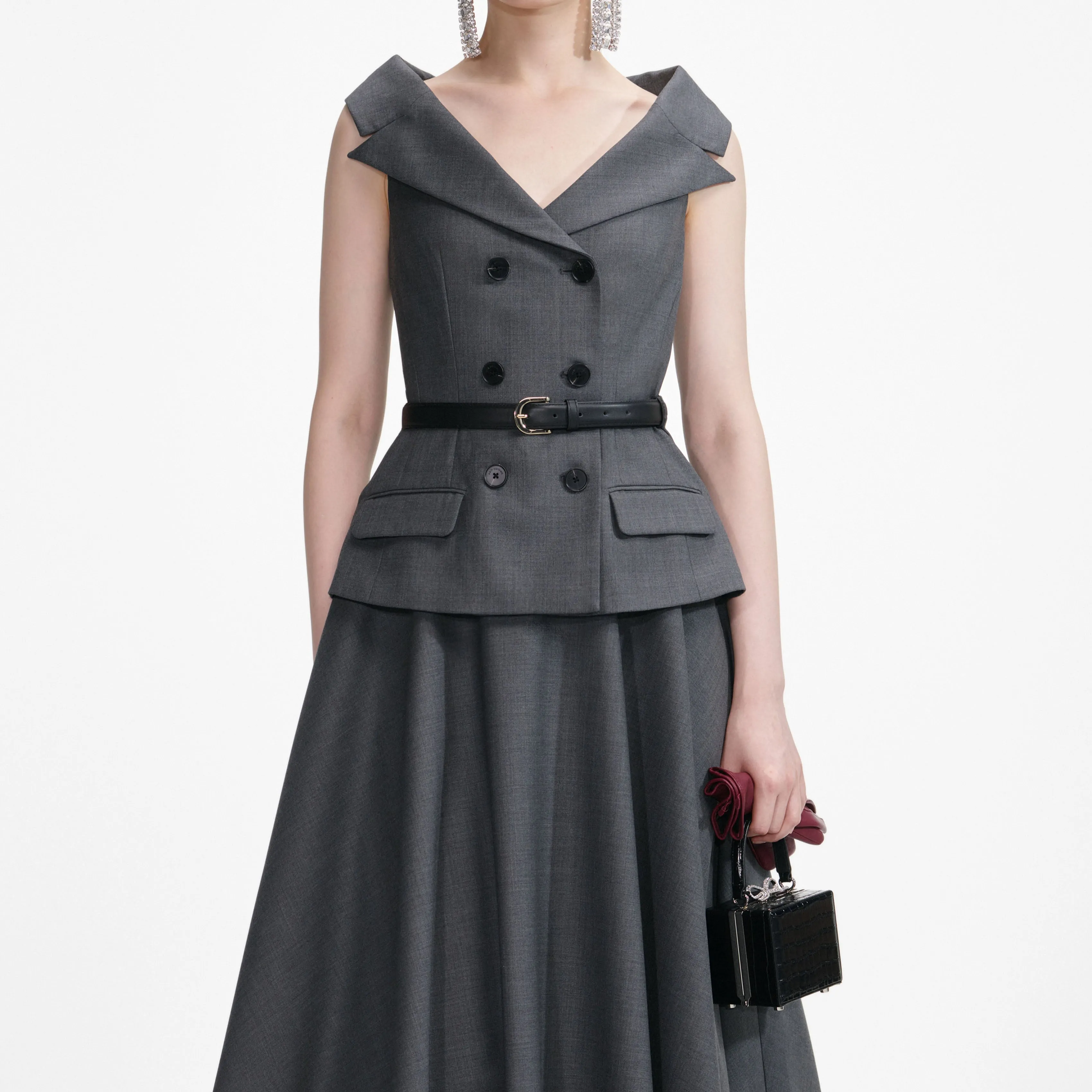 Grey Wool Tailored Midi Dress sold by Self-Portrait product image thumbnail 4
