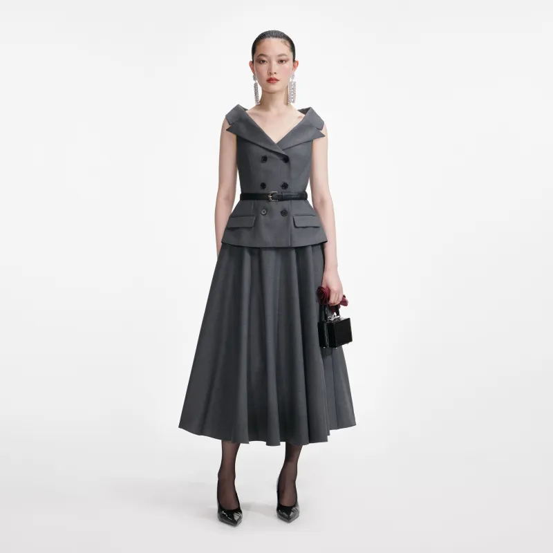 Grey Wool Tailored Midi Dress made by Self-Portrait