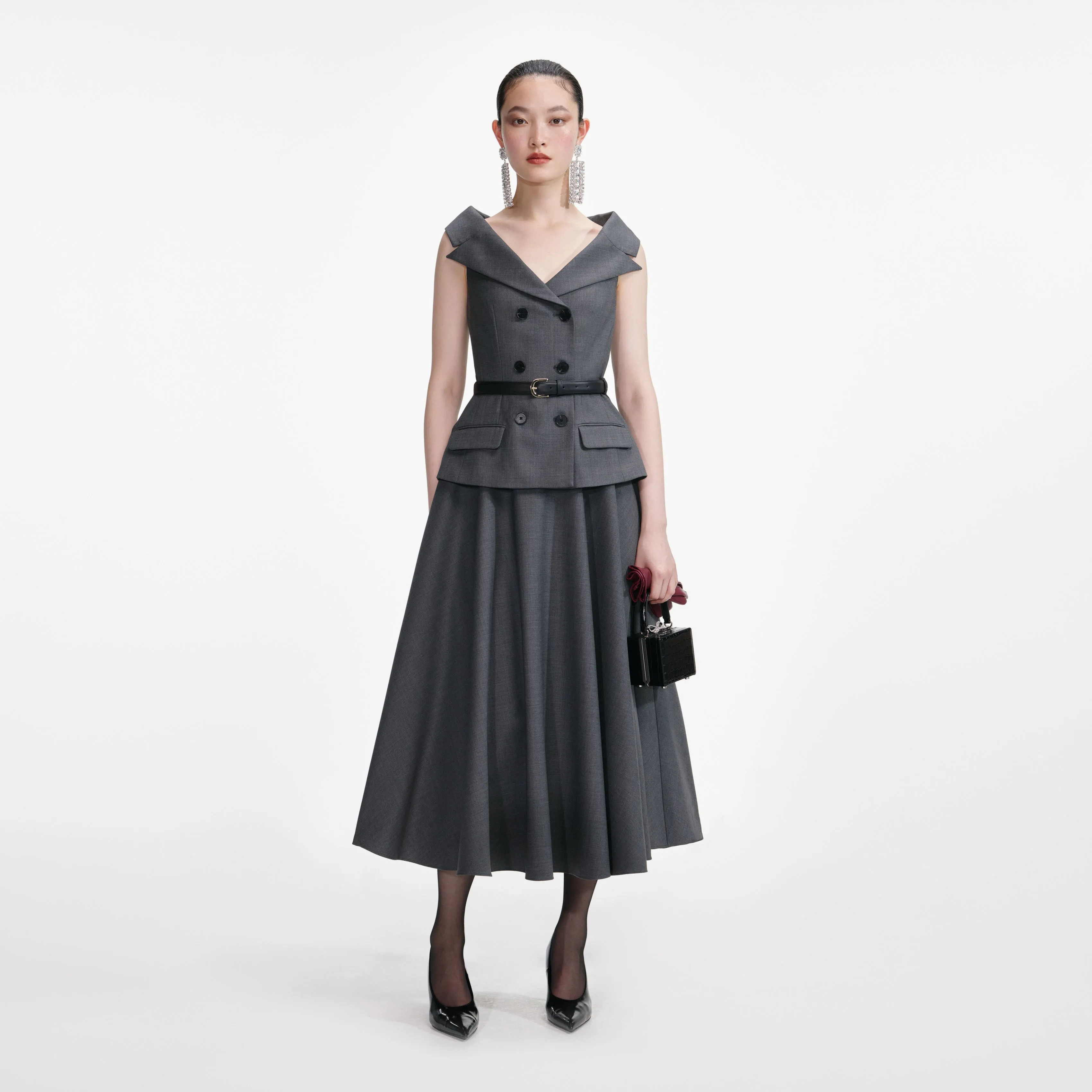 Grey Wool Tailored Midi Dress sold by Self-Portrait